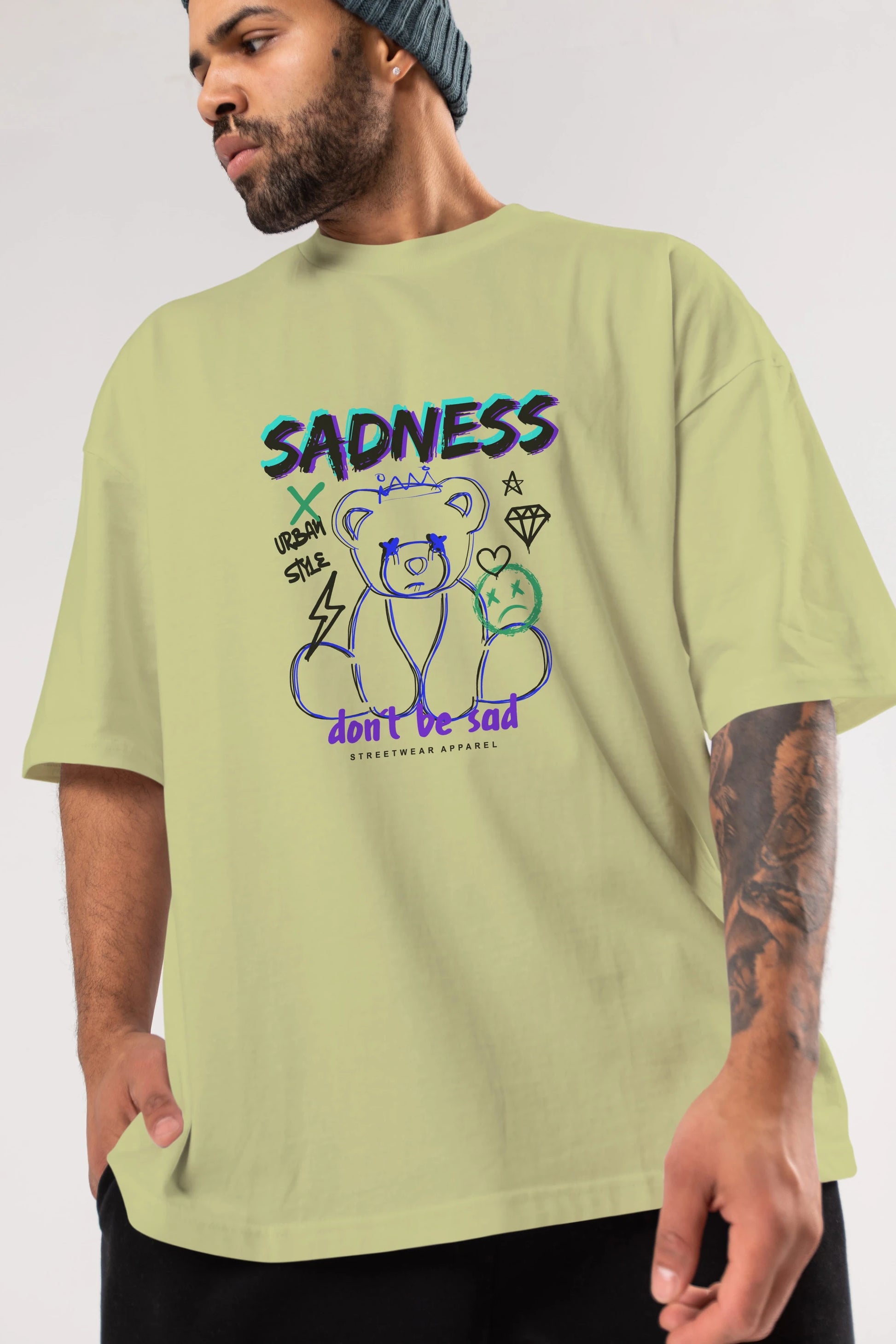 Teddy Bear Sadness Ön Baskılı Oversize t-shirt Erkek Kadın Unisex