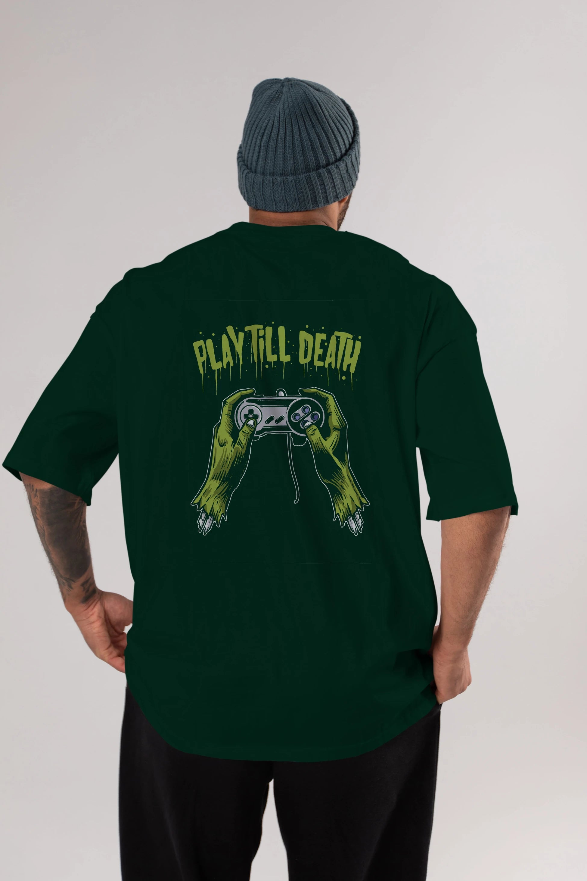 Play Till Death Arka Baskılı Oversize t-shirt Erkek Kadın Unisex %100 Pamuk