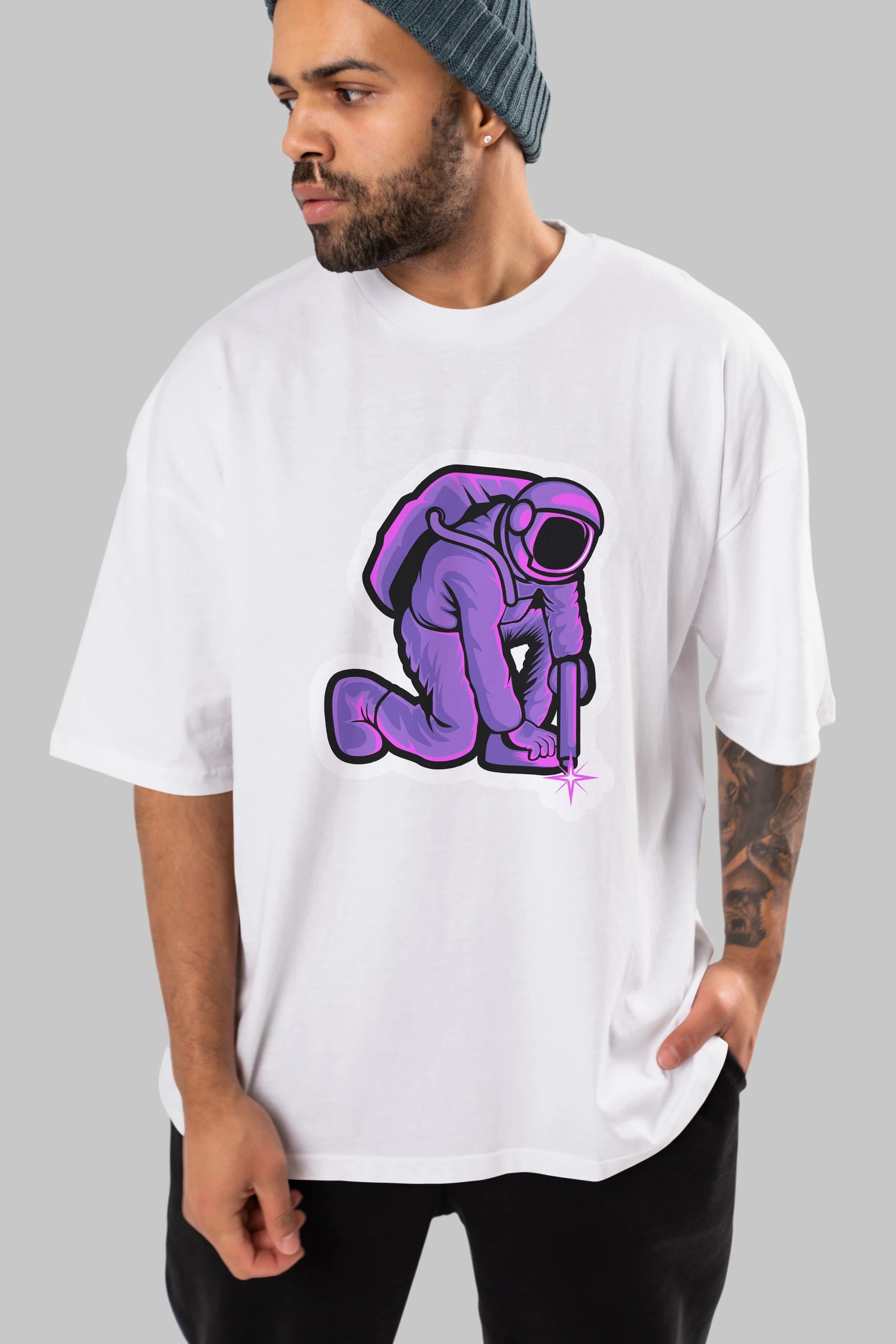 Welding in Space Sticker Ön Baskılı Oversize t-shirt Erkek Kadın Unisex