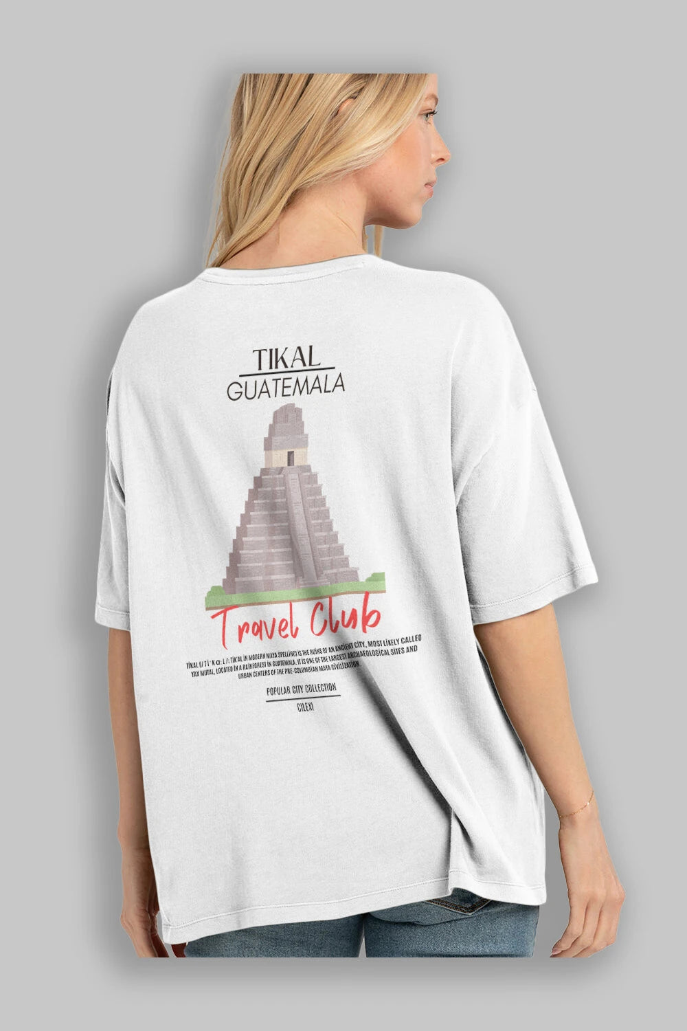 Tikal Guatemala Arka Baskılı Oversize t-shirt Erkek Kadın Pamuk Bisiklet Yaka tişort
