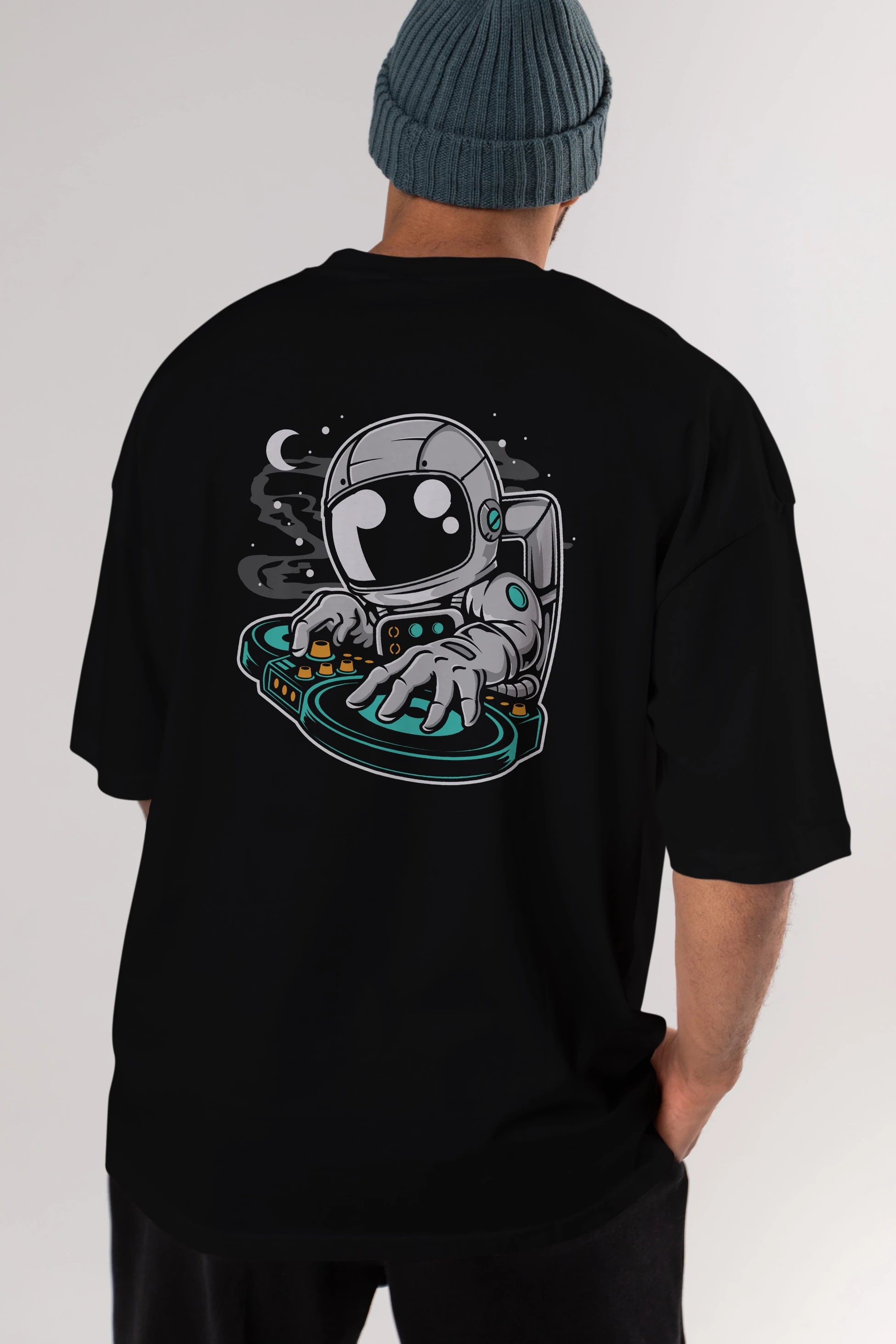 Astronaut DJ Arka Baskılı Oversize t-shirt Erkek Kadın Unisex
