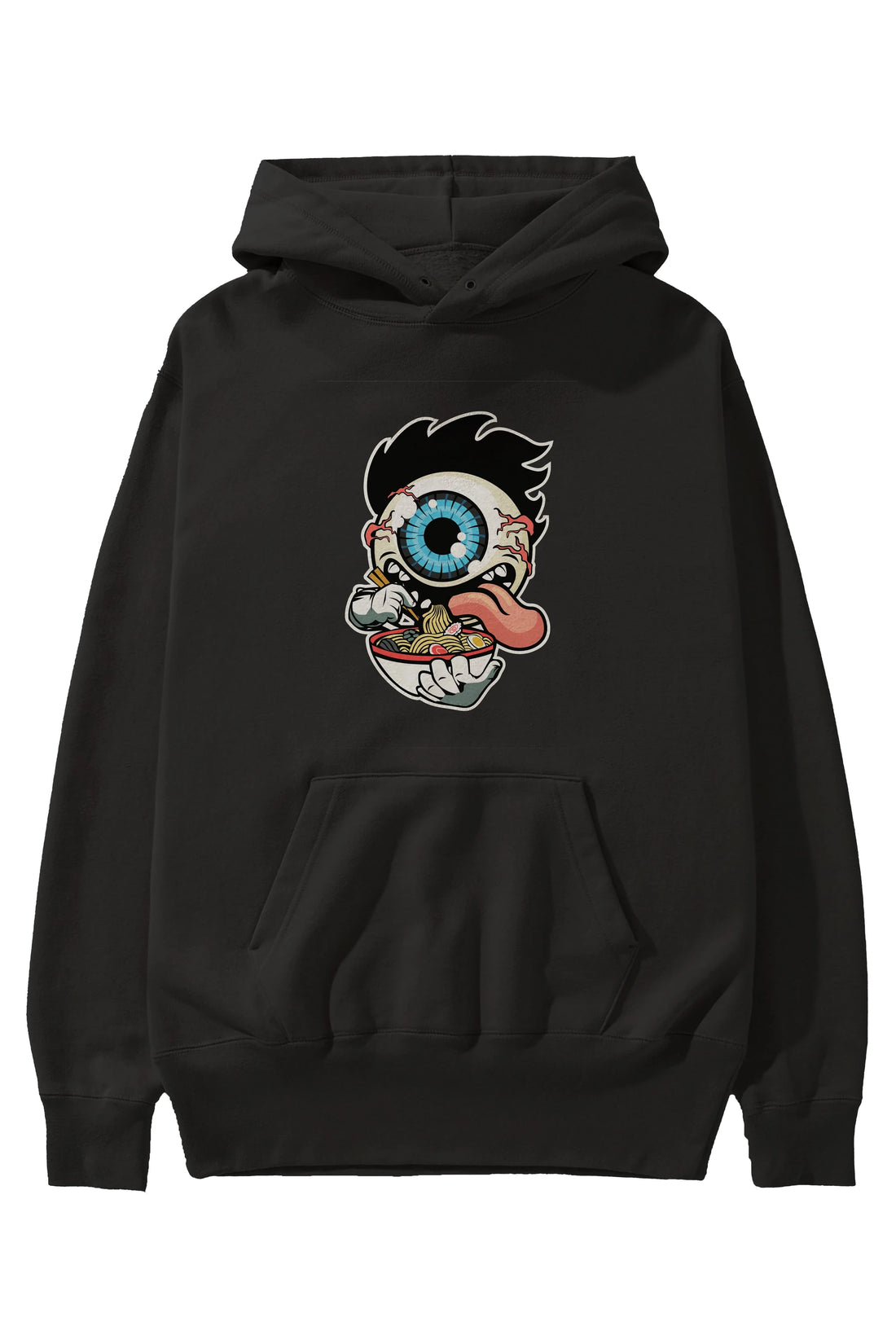 Eyeball Ramen Ön Baskılı Hoodie Oversize Kapüşonlu Sweatshirt Erkek Kadın Unisex