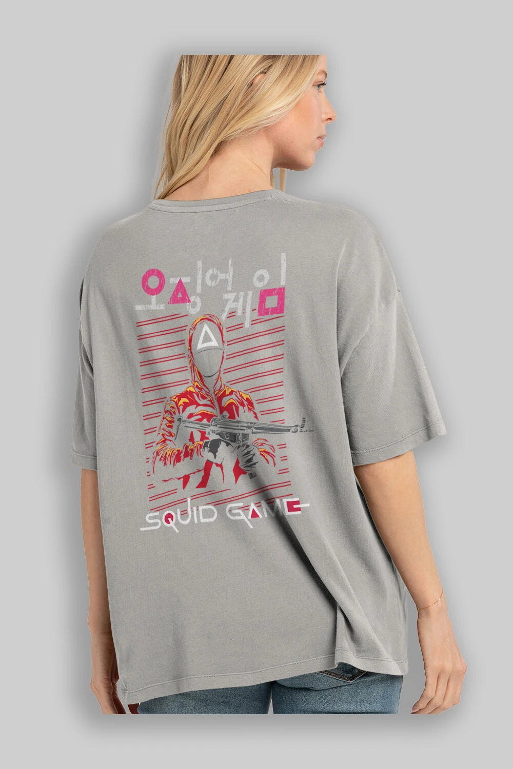Squid Game (2) Arka Baskılı Oversize t-shirt Erkek Kadın Unisex %100 Pamuk Bisiklet Yaka tişort