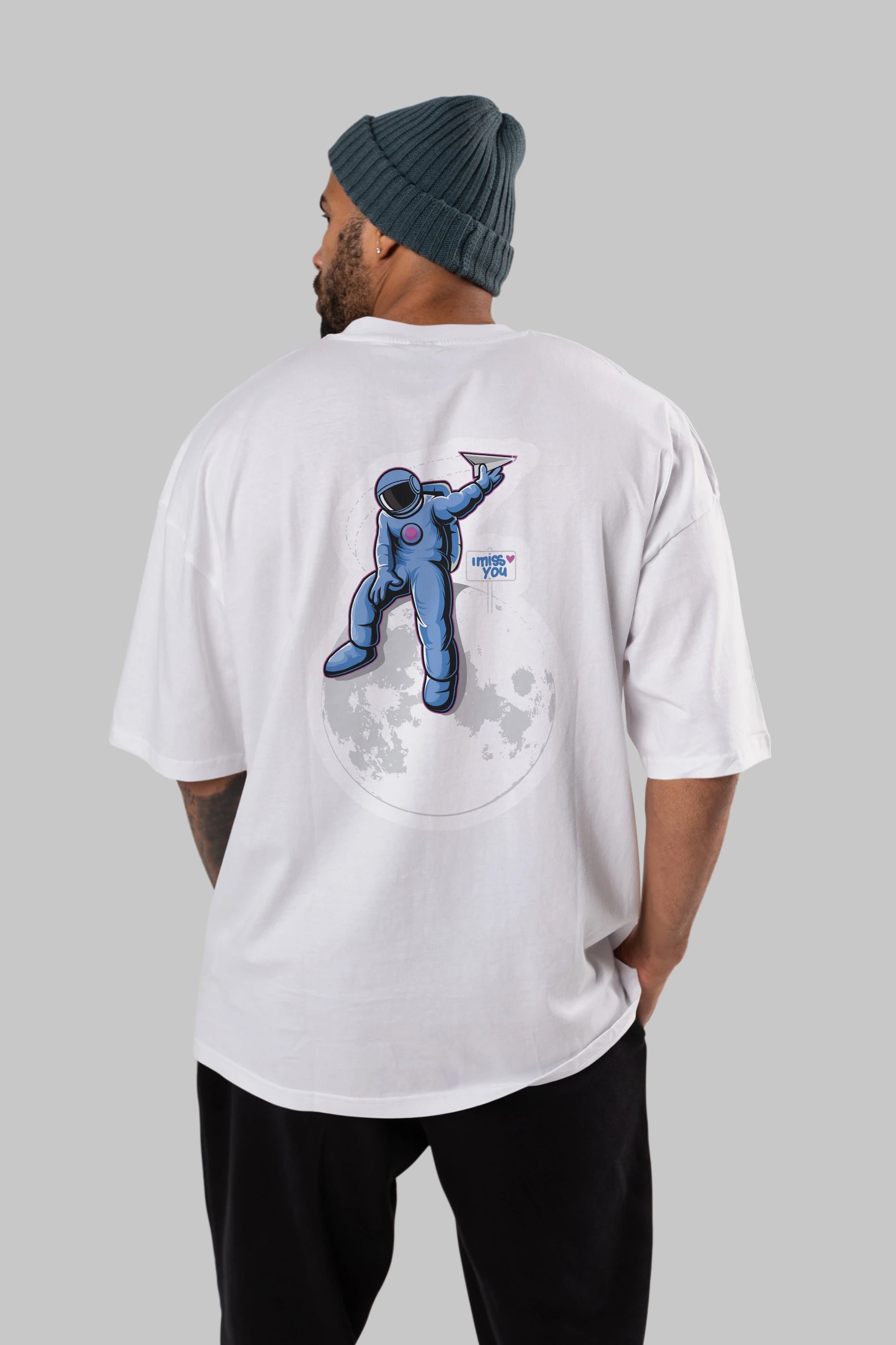 Astro Missing Earth Sticker Arka Baskılı Oversize t-shirt Erkek Kadın Unisex