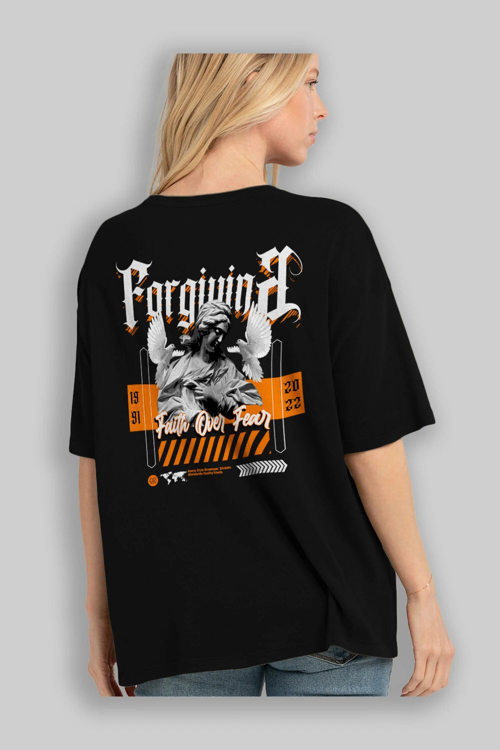Faith Over Fear 2 Arka Baskılı Oversize t-shirt Erkek Kadın Unisex