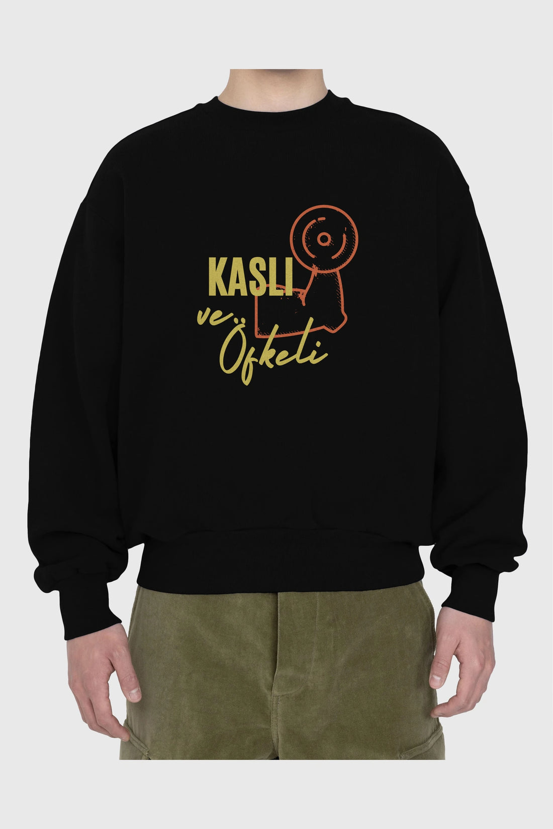 Kaslı ve Öfkeli Yazılı Ön Baskılı Oversize Sweatshirt Erkek Kadın Unisex