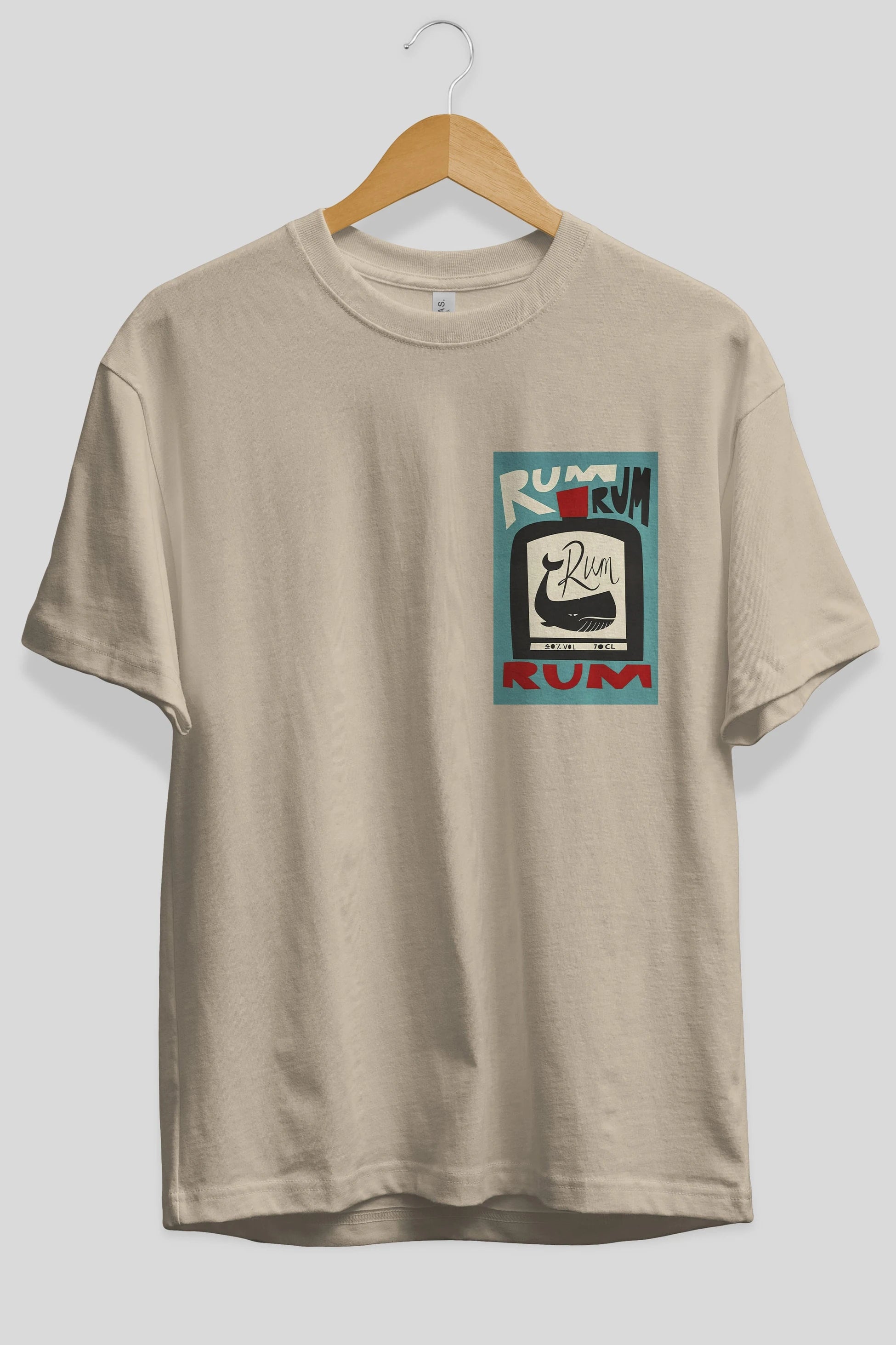 Rum Ön Sol Baskılı Oversize t-shirt Erkek Kadın Unisex %100 Pamuk Bisiklet Yaka tişort