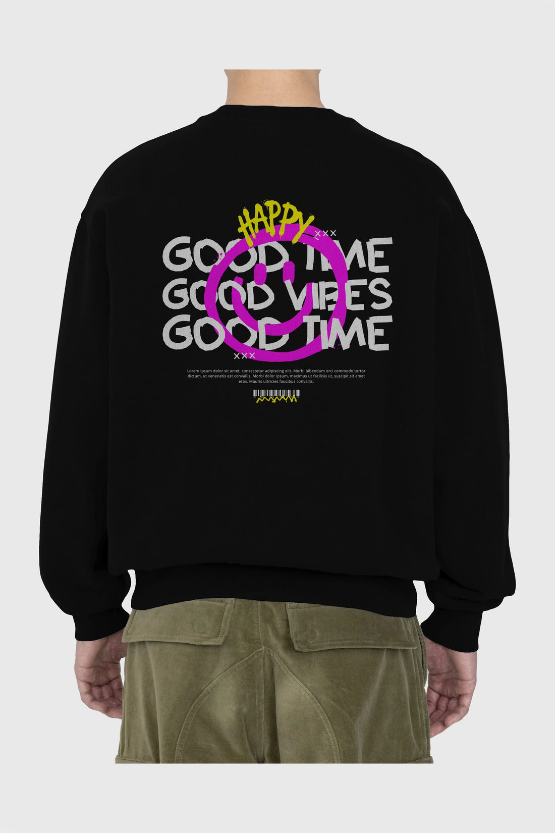 Happy Good Time Yazılı Arka Baskılı Oversize Sweatshirt Erkek Kadın Unisex
