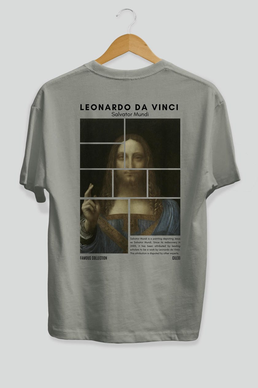 Salvador Mundi Arka Baskılı Oversize t-shirt Erkek Kadın Bisiklet Yaka Pamuk tişort