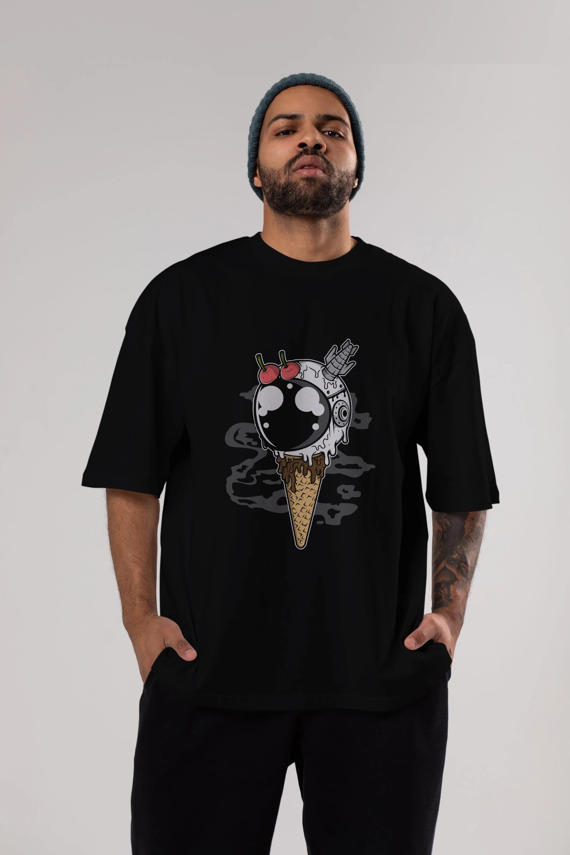 Astronaut Ice Cream Ön Baskılı Oversize t-shirt Erkek Kadın Unisex