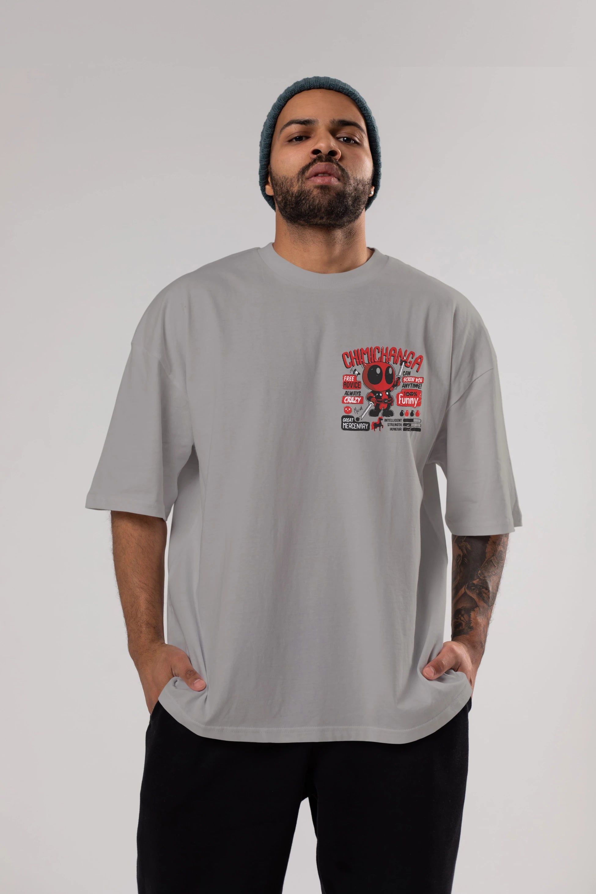 Deadpool (9) Ön Sol Baskılı Oversize t-shirt Erkek Kadın Unisex %100 Pamuk Bisiklet Yaka tişort