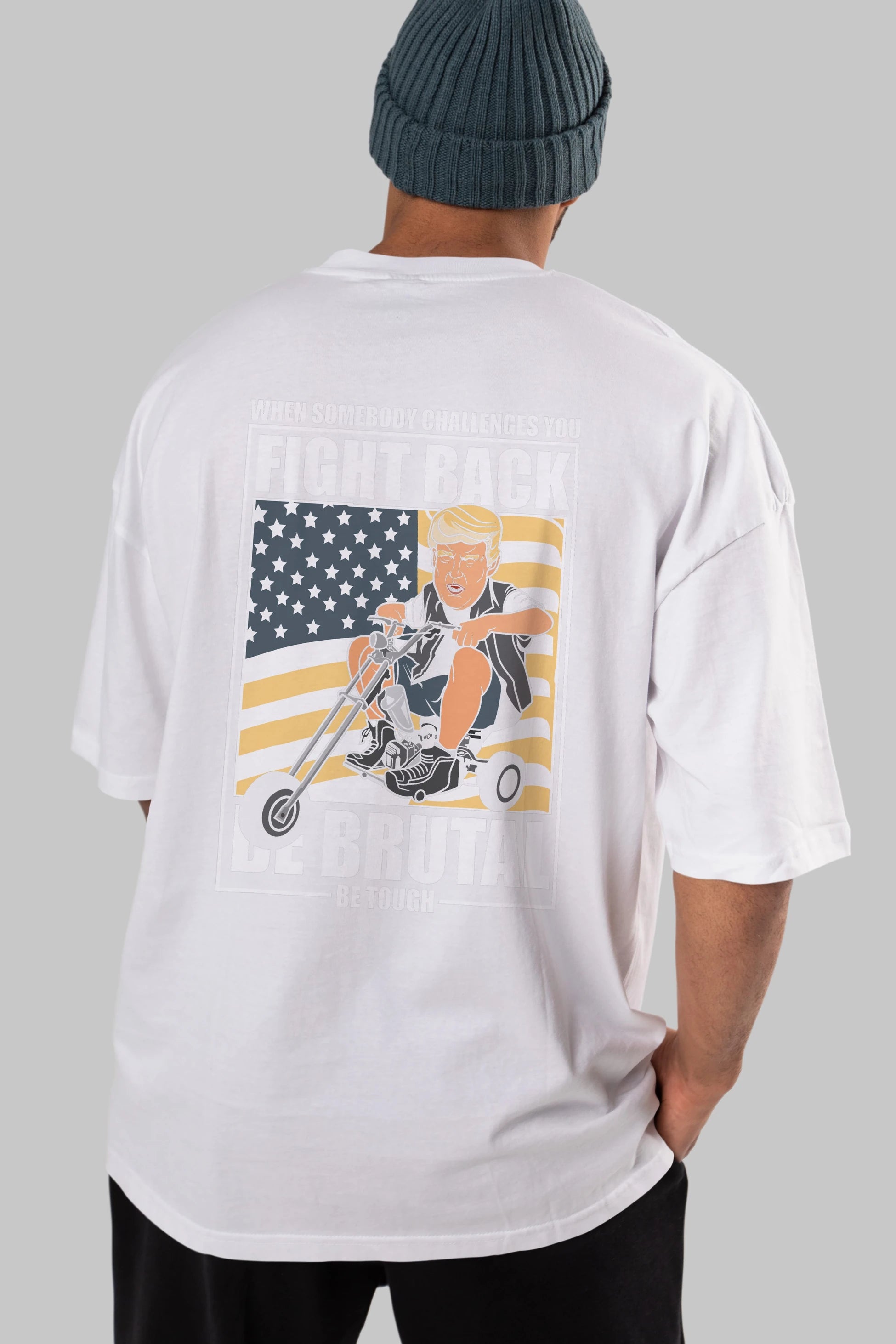 Trump Biker Arka Baskılı Oversize t-shirt Erkek Kadın Unisex %100 Pamuk tişort