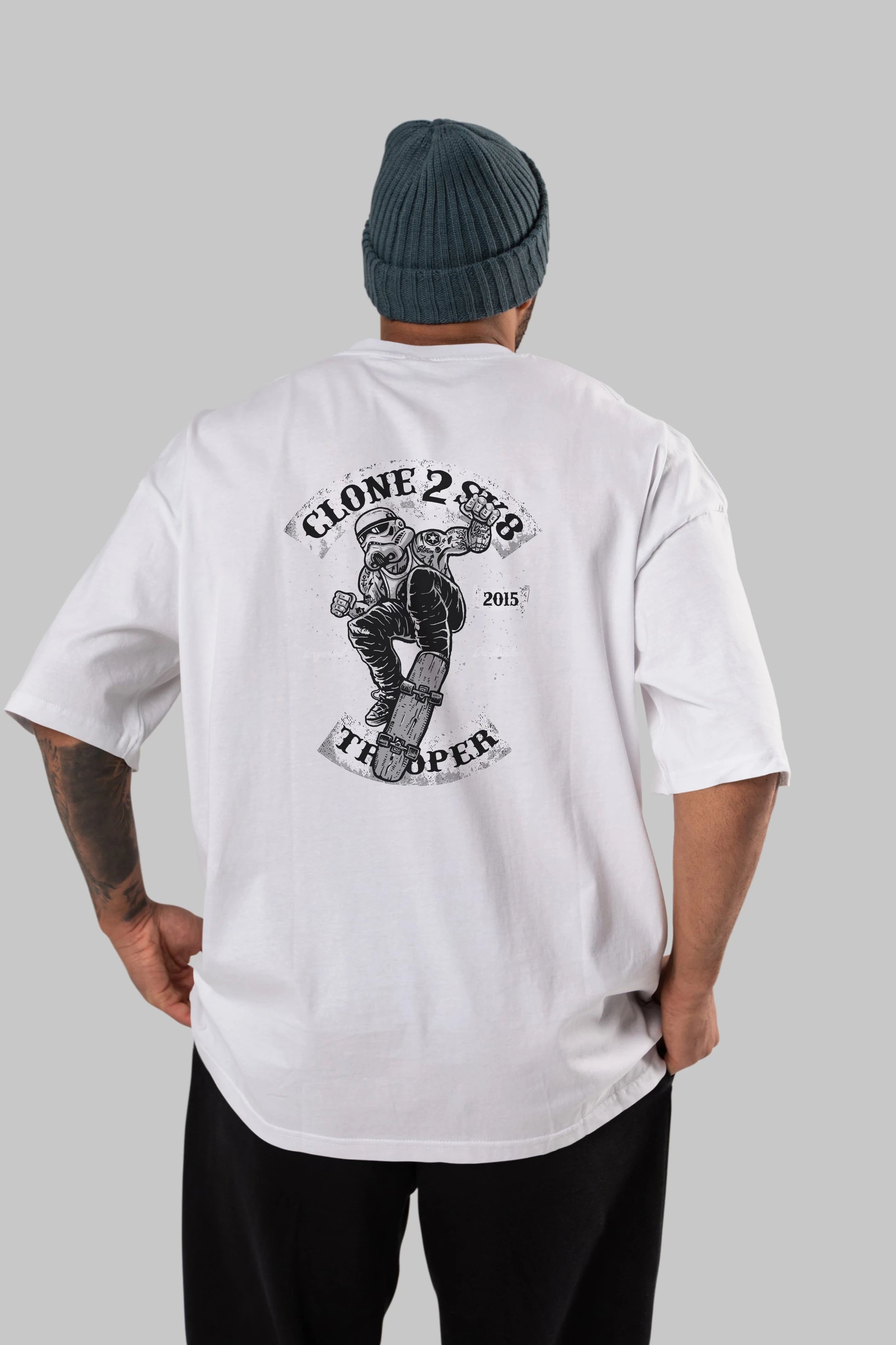 Clone 2 Sk8 Arka Baskılı Oversize t-shirt Erkek Kadın Unisex %100 Pamuk