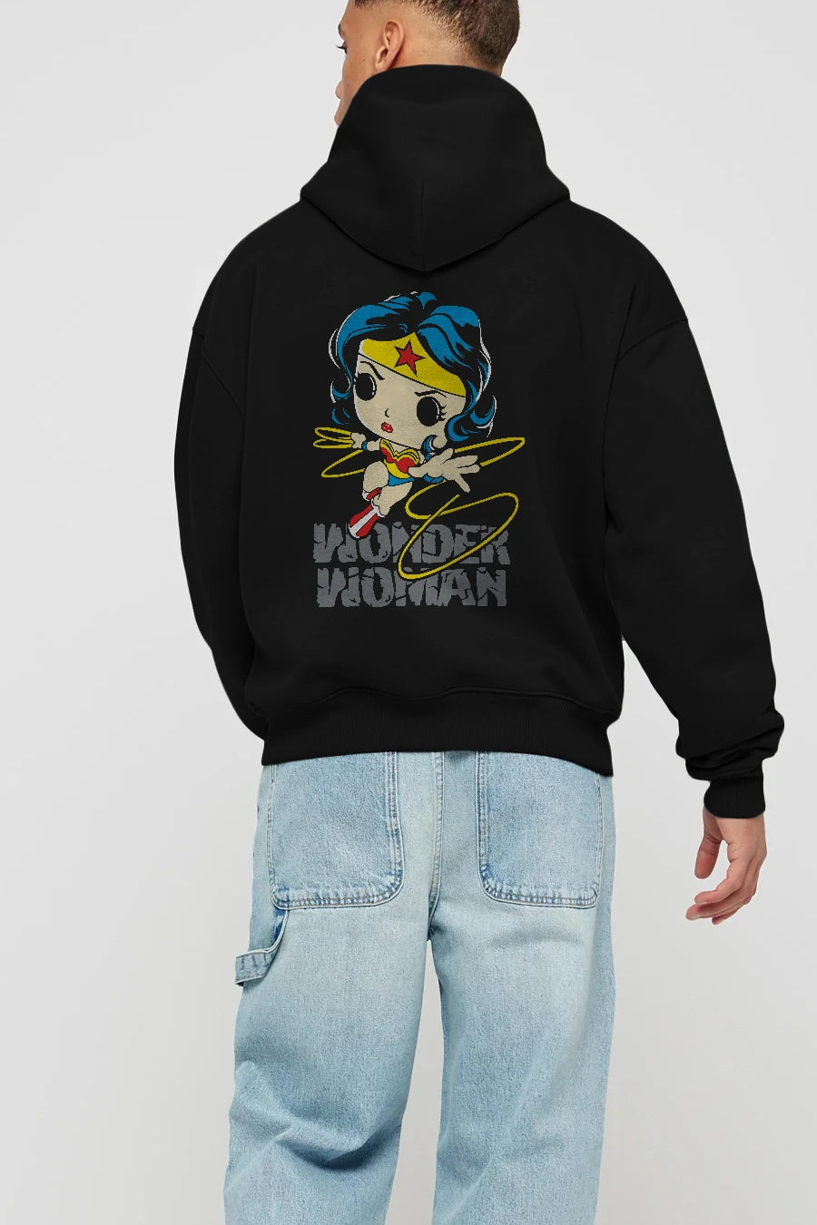 Wonder Woman Arka Baskılı Hoodie Oversize Kapüşonlu Sweatshirt Erkek Kadın Unisex
