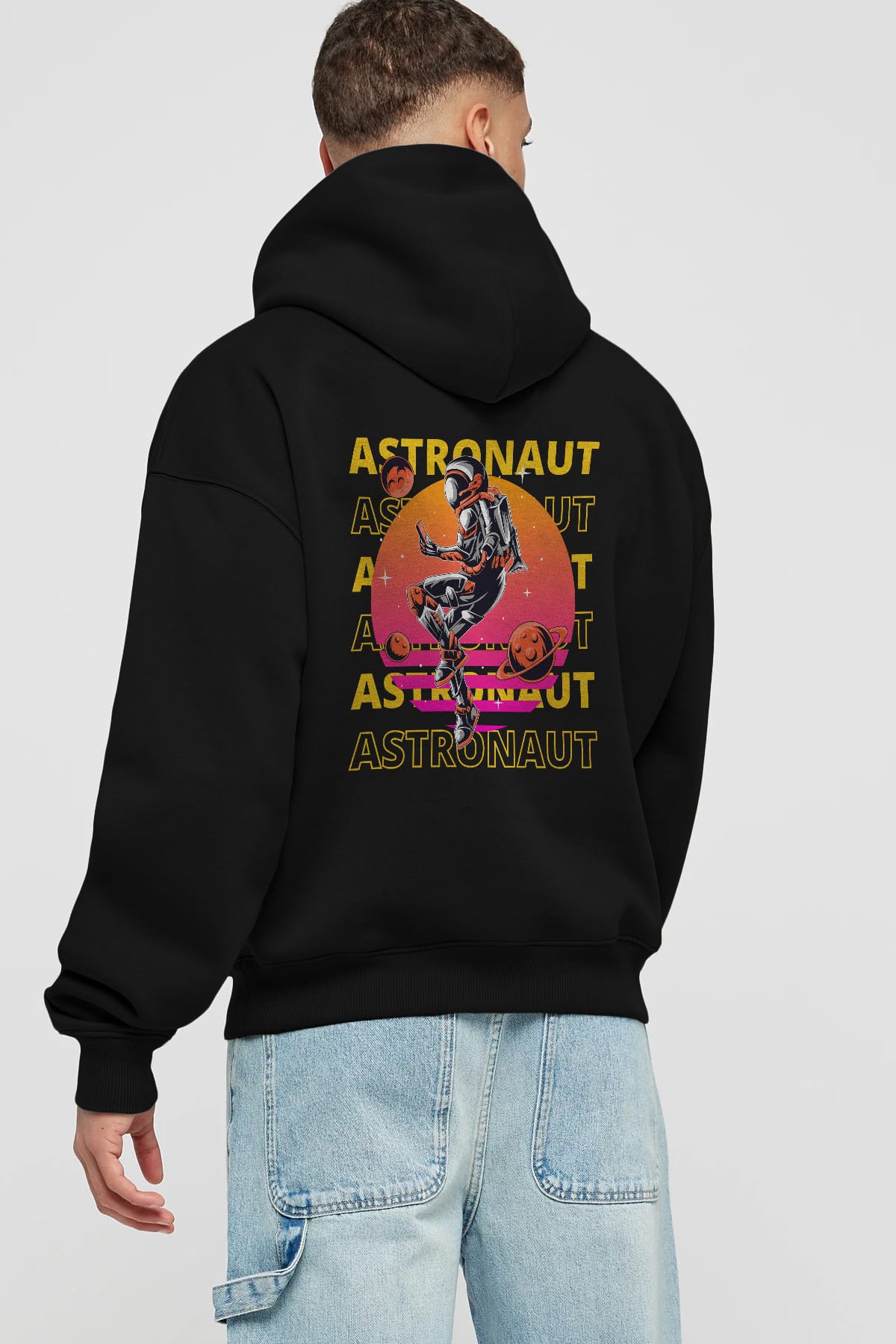 Astronaut Streetwear 2 Arka Baskılı Oversize Hoodie Kapüşonlu Sweatshirt Erkek Kadın Unisex