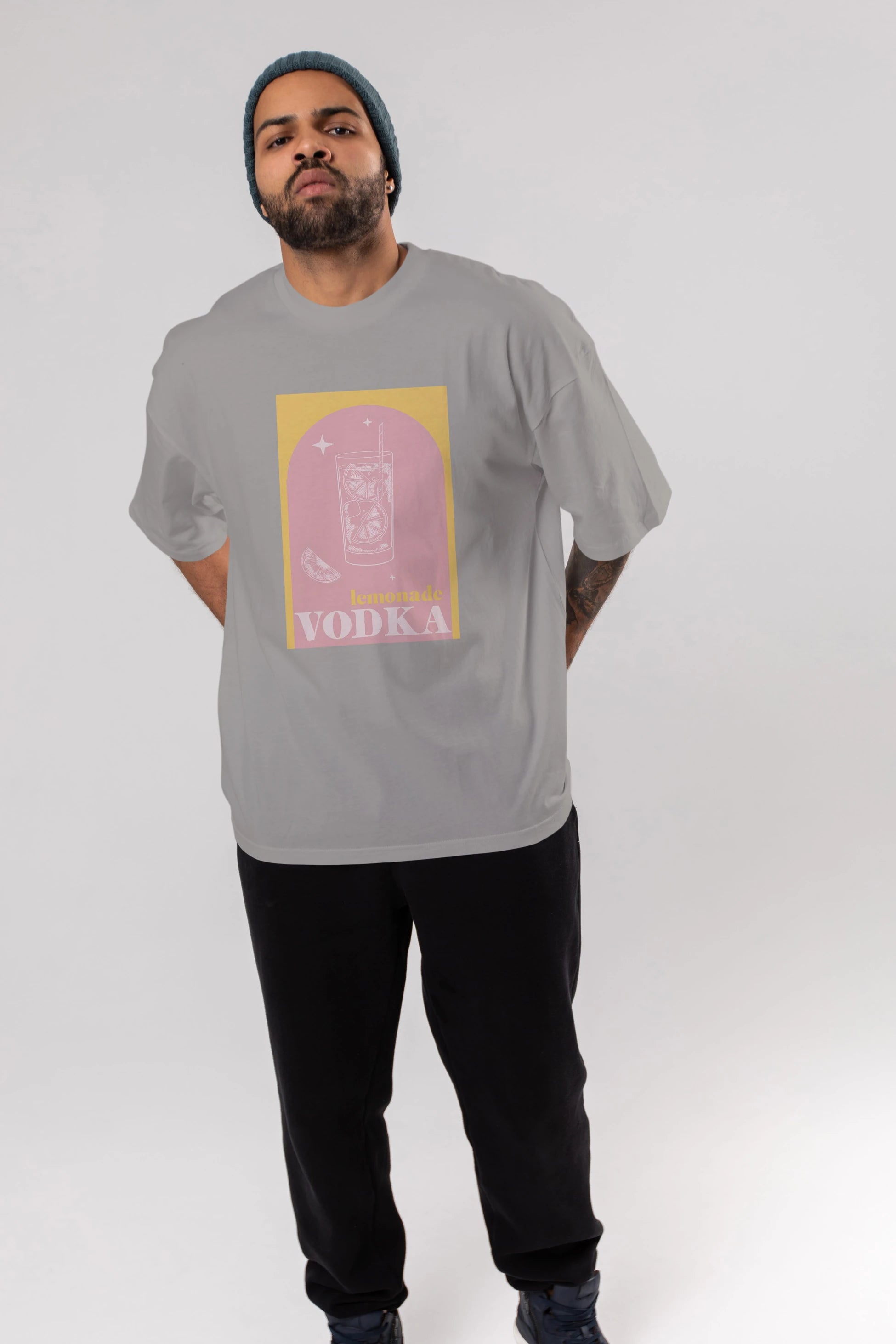 Vodka Limon Ön Baskılı Oversize t-shirt Erkek Kadın Unisex %100 Pamuk Bisiklet Yaka tişort