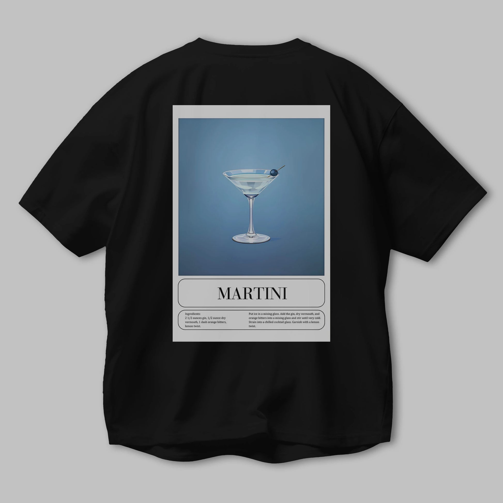 Martini Arka Baskılı Oversize t-shirt Erkek Kadın Unisex %100 Pamuk Bisiklet Yaka tişort