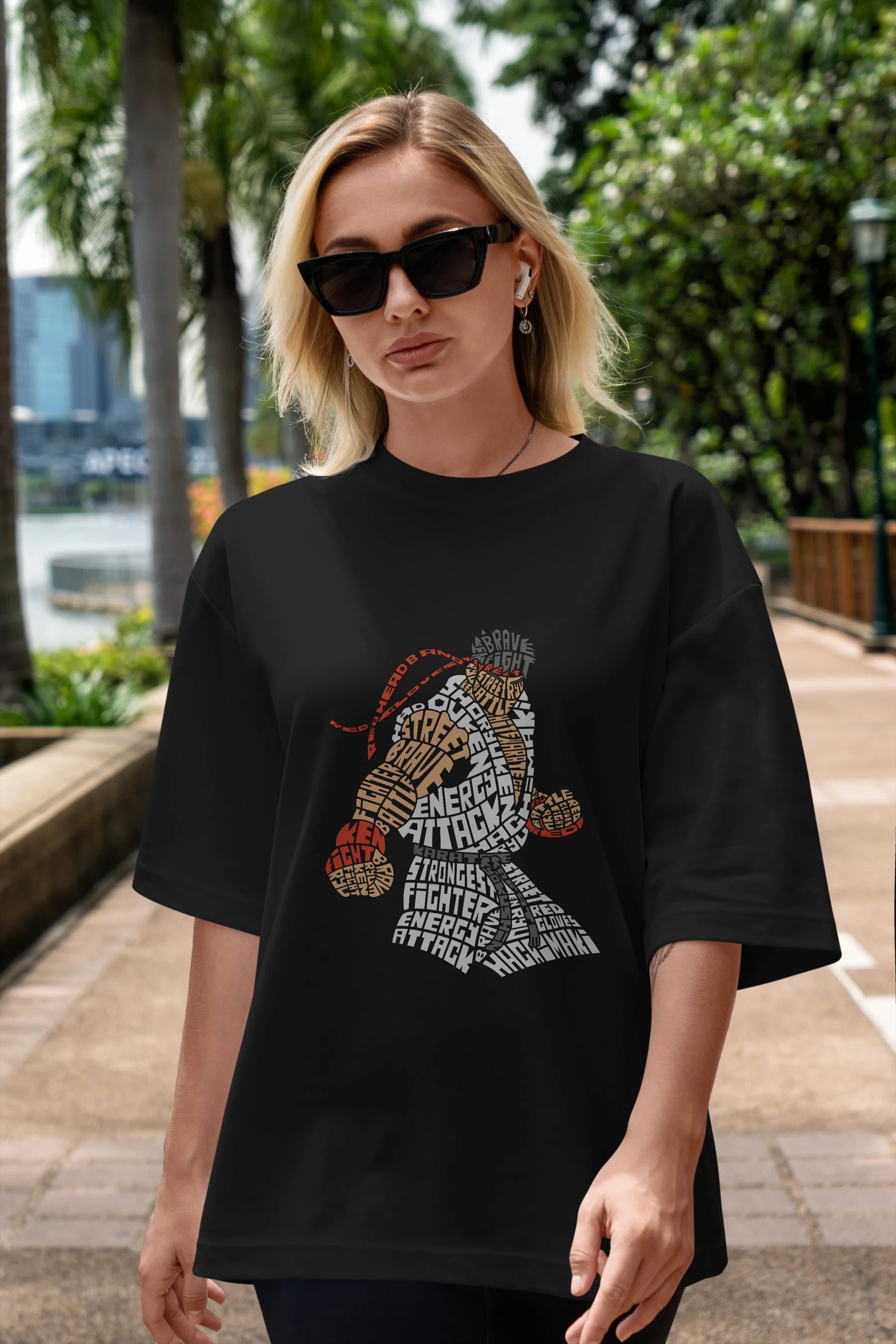 Hadouken Ön Baskılı Oversize t-shirt %100 pamuk Erkek Kadın Unisex