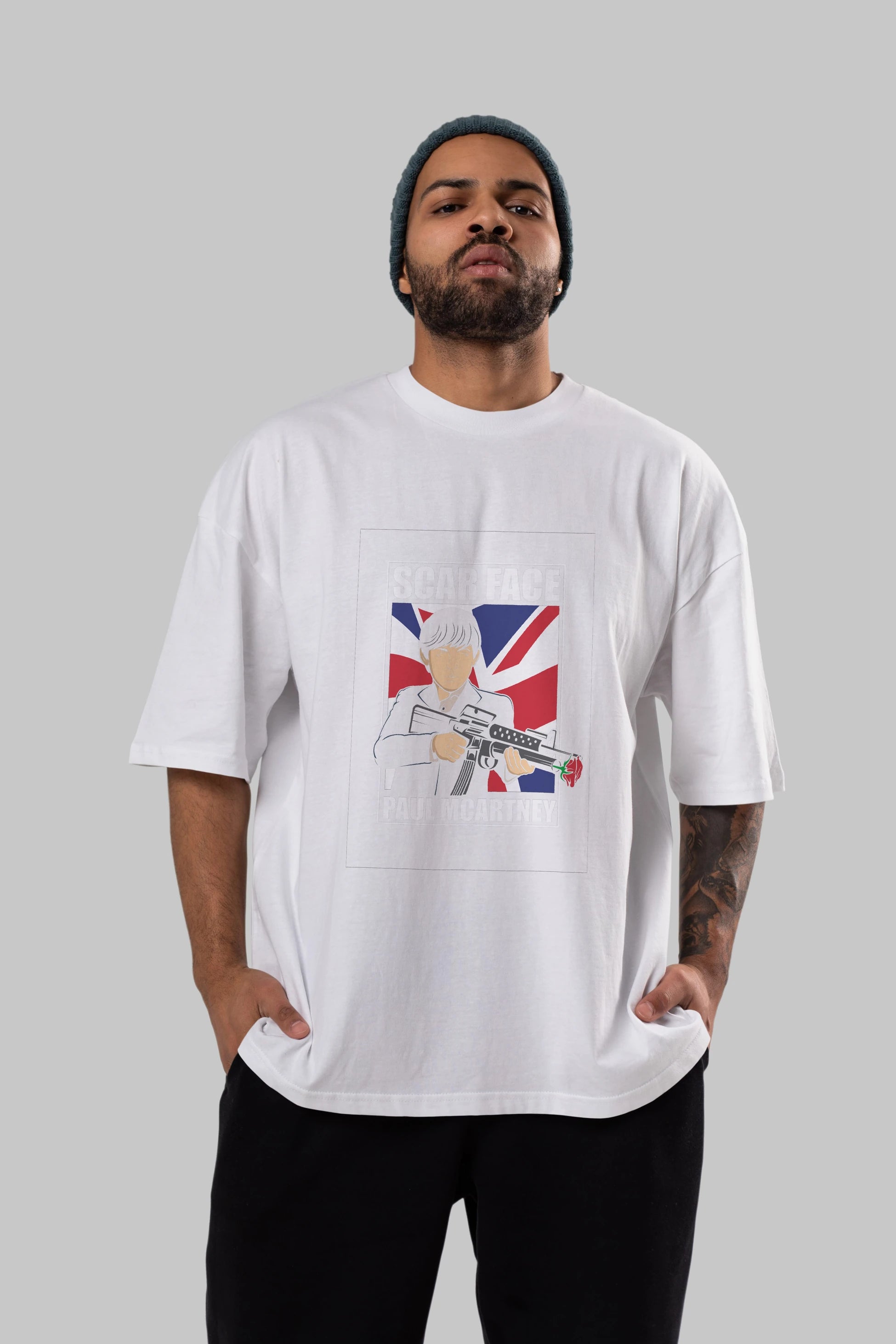 Paul Mccartney Scar Face Ön Baskılı Oversize t-shirt Erkek Kadın Unisex %100 Pamuk tişort