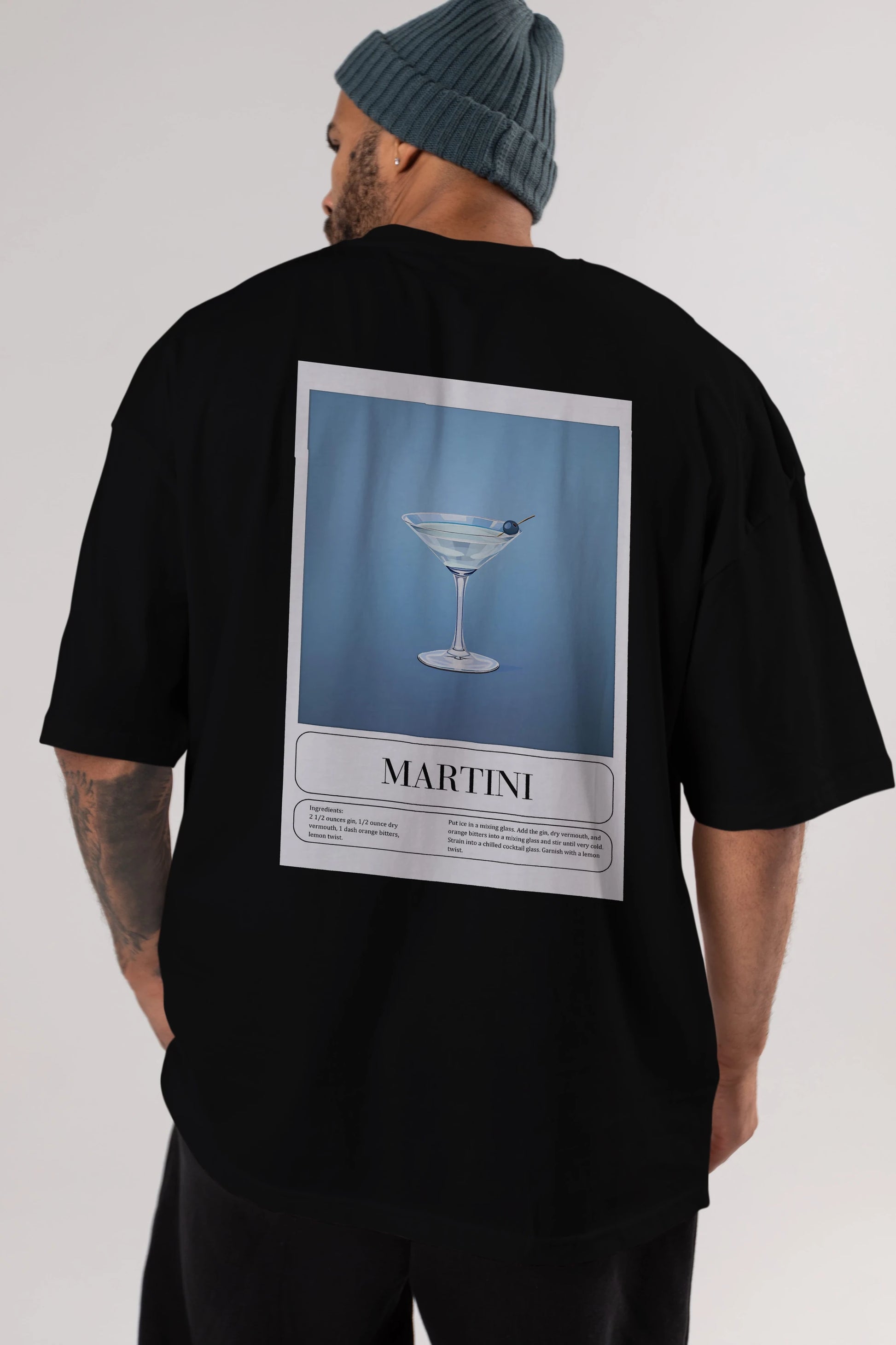 Martini Arka Baskılı Oversize t-shirt Erkek Kadın Unisex %100 Pamuk Bisiklet Yaka tişort