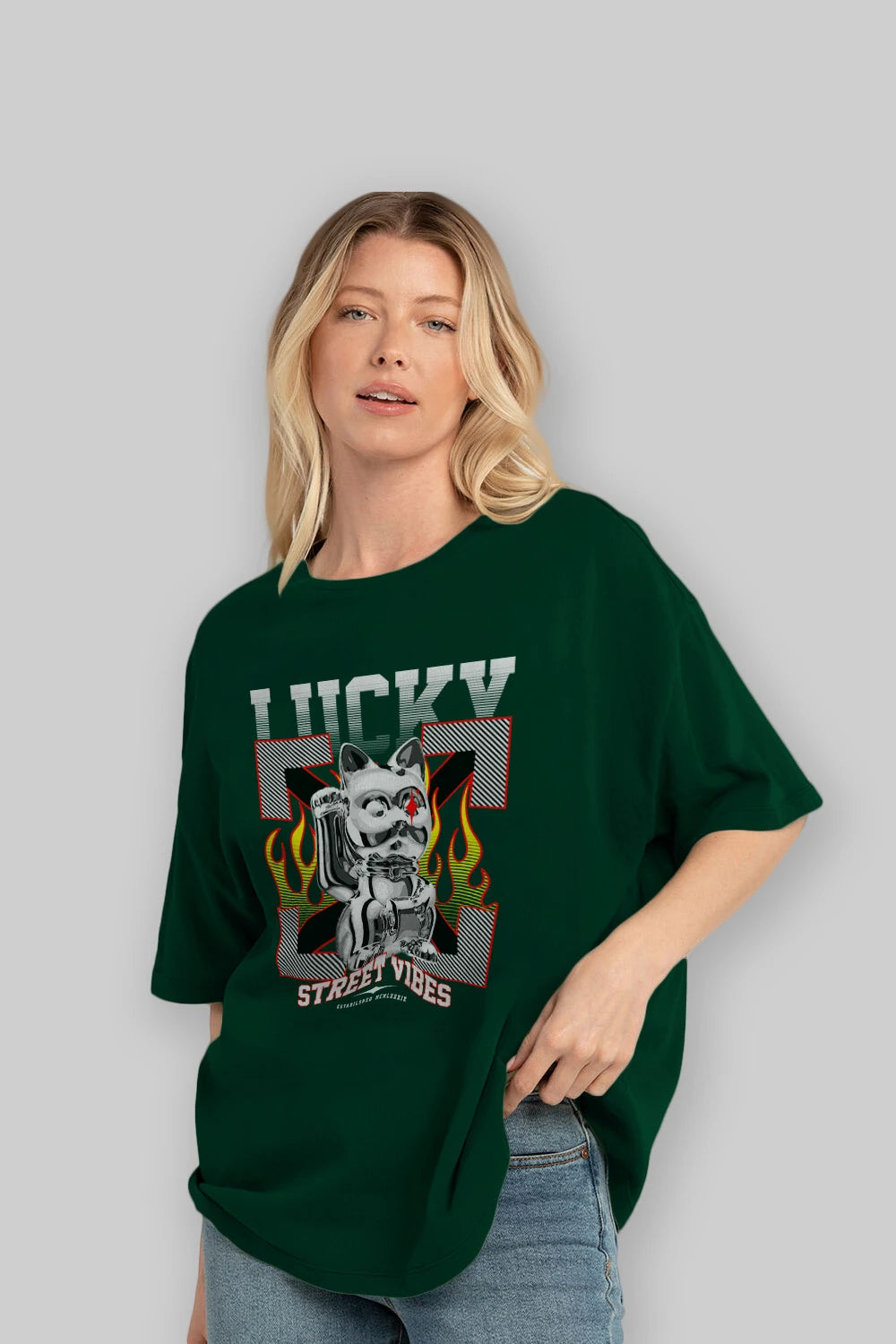 Lucky Street Vibes Ön Baskılı Oversize t-shirt Erkek Kadın Unisex