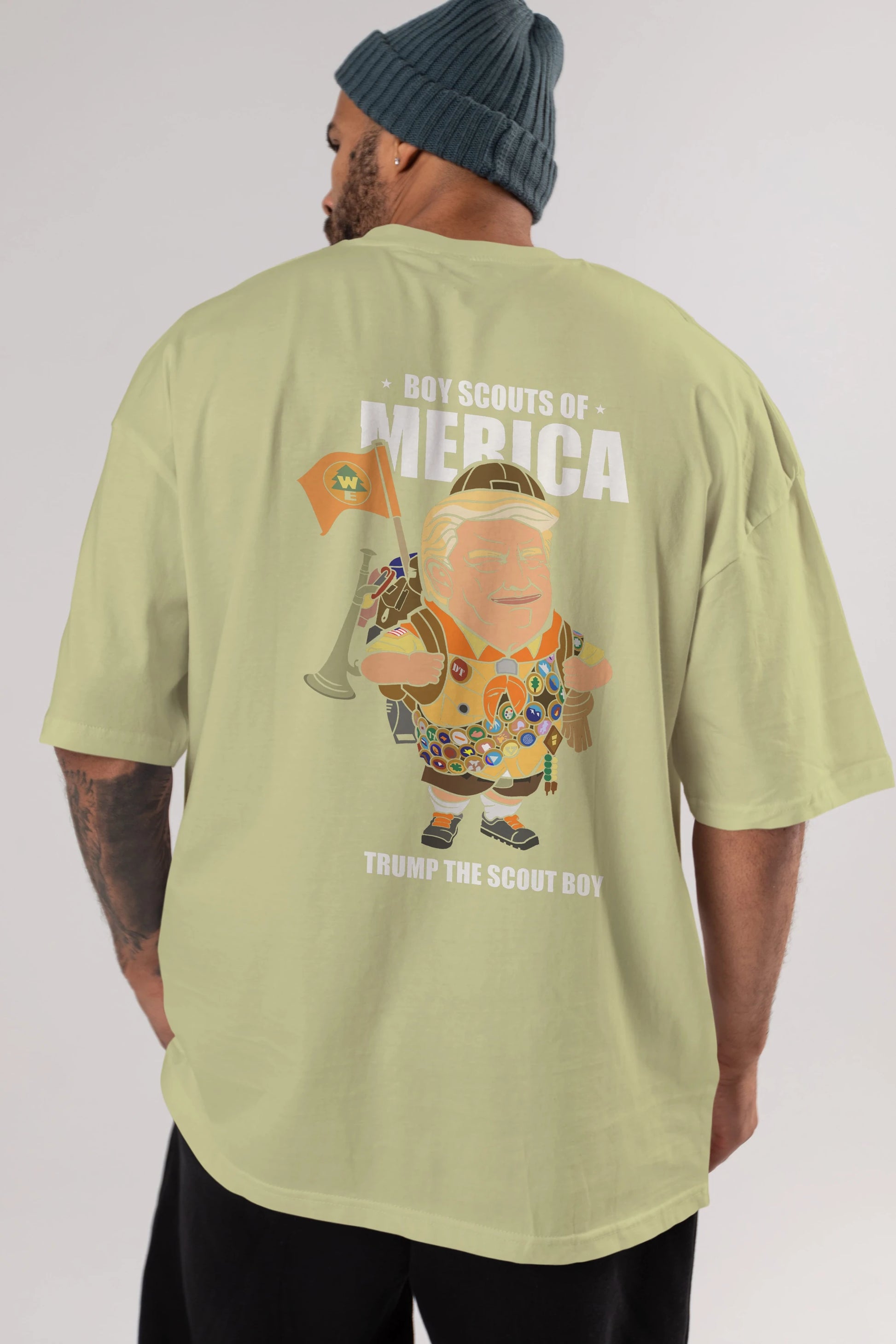Trump Scout Boy Arka Baskılı Oversize t-shirt Erkek Kadın Unisex %100 Pamuk tişort