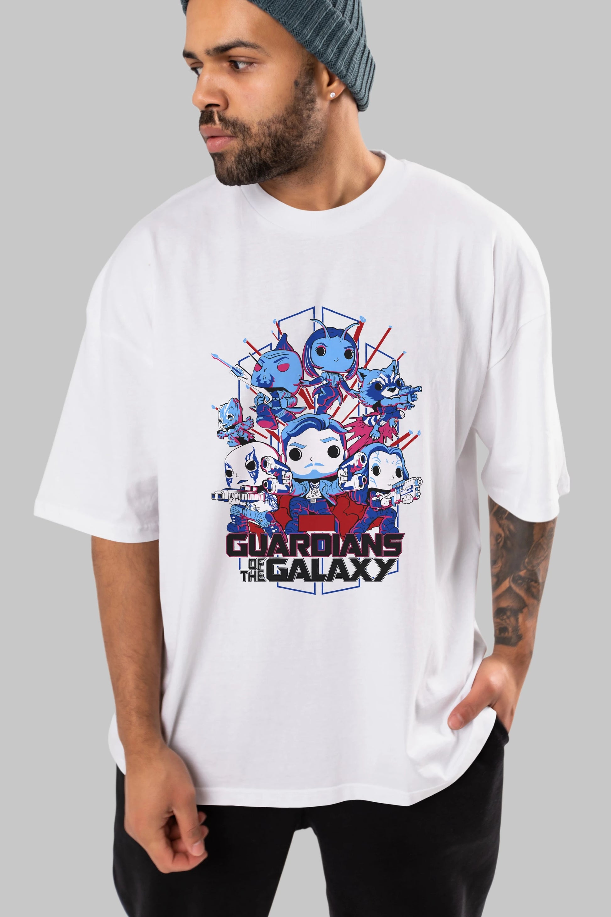 Guardians of the Galaxy Ön Baskılı Oversize t-shirt Erkek Kadın Unisex %100 Pamuk Bisiklet Yaka tişort