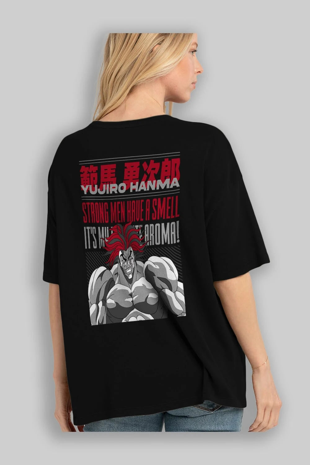 YUJIRO HANMA Anime Arka Baskılı Oversize t-shirt Erkek Kadın Unisex