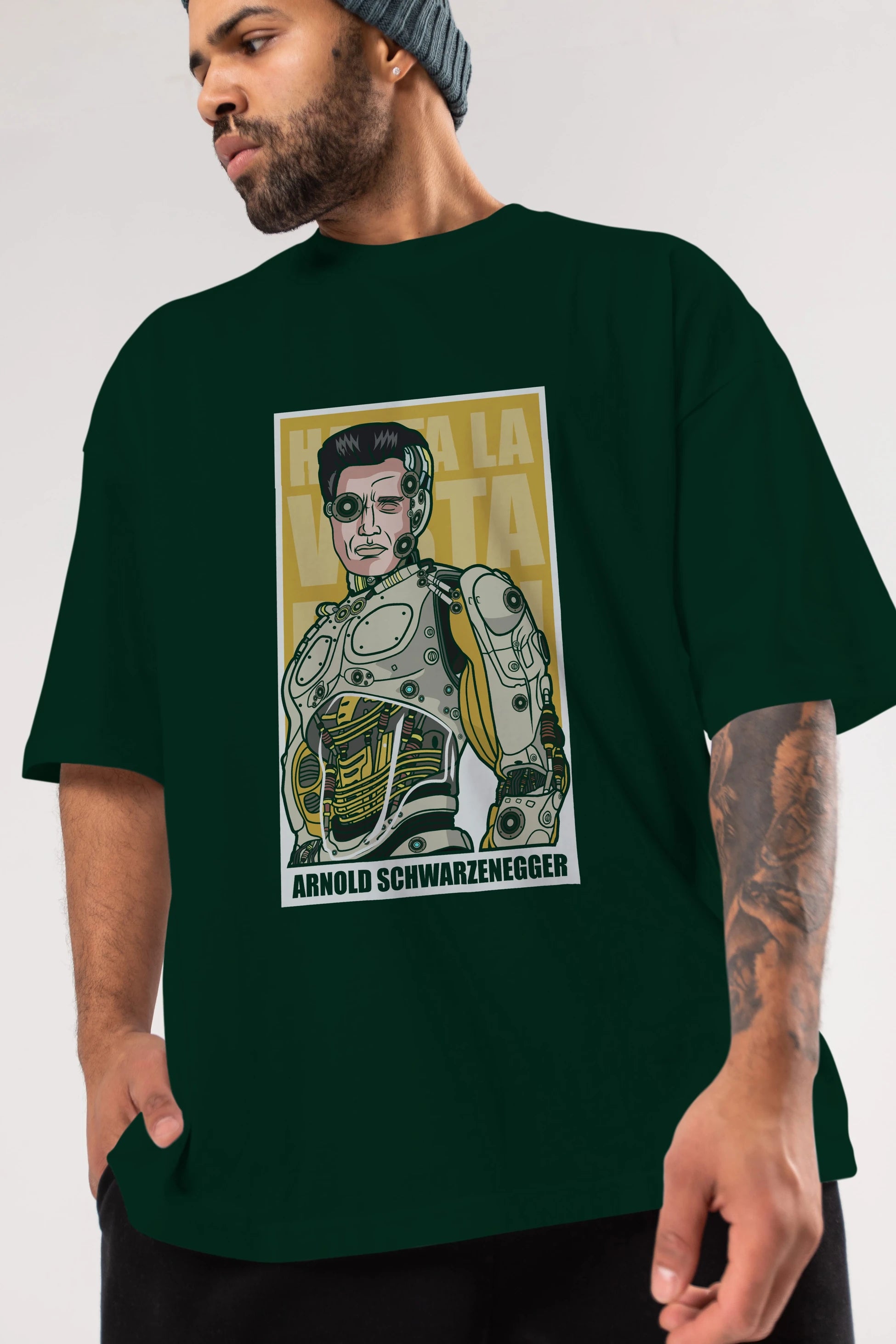 Arnold Robot Human Ön Baskılı Oversize t-shirt Erkek Kadın Unisex %100 Pamuk tişort