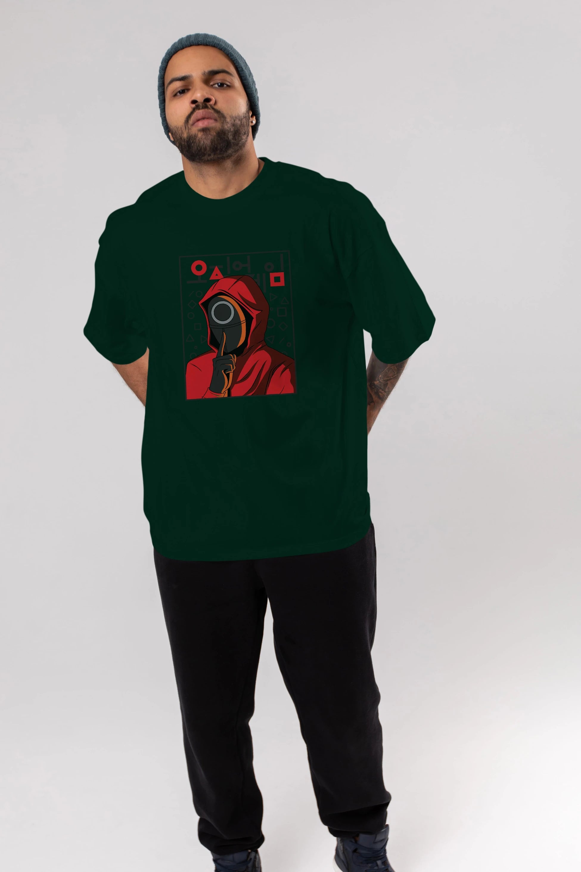 Squid Game (5) Ön Baskılı Oversize t-shirt Erkek Kadın Unisex %100 Pamuk Bisiklet Yaka tişort
