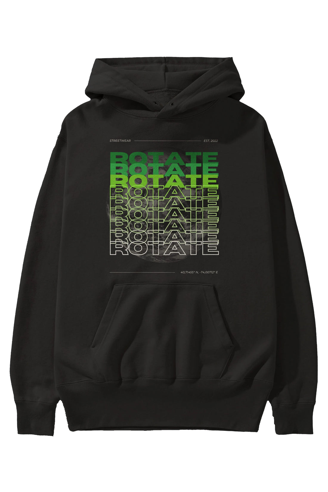 Rotate Yazılı Ön Baskılı Oversize Hoodie Kapüşonlu Sweatshirt Erkek Kadın Unisex
