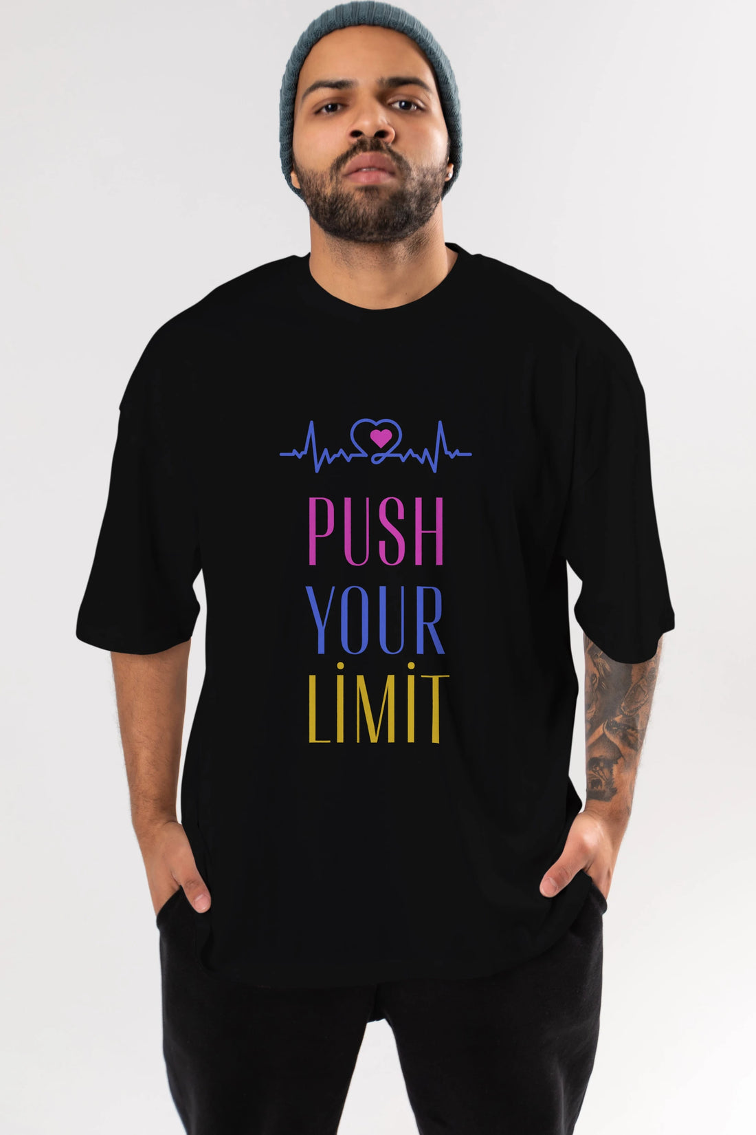 Push Your Limit Yazılı Ön Baskılı Oversize t-shirt Erkek Kadın Unisex