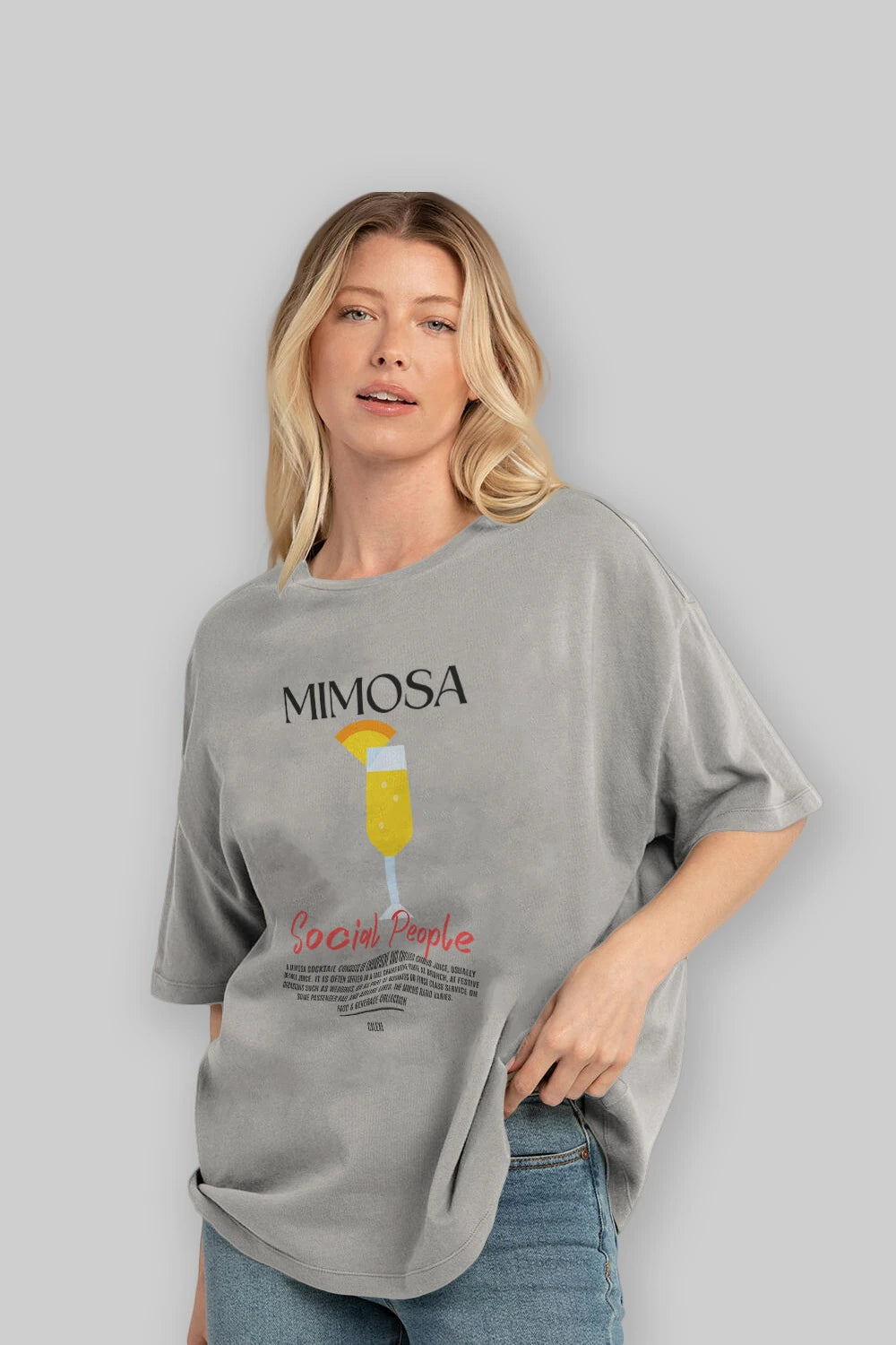 Mimosa Kokteyl Serisi ön Baskılı Oversize t-shirt Erkek Kadın %100 Pamuk Bisiklet Yaka tişort