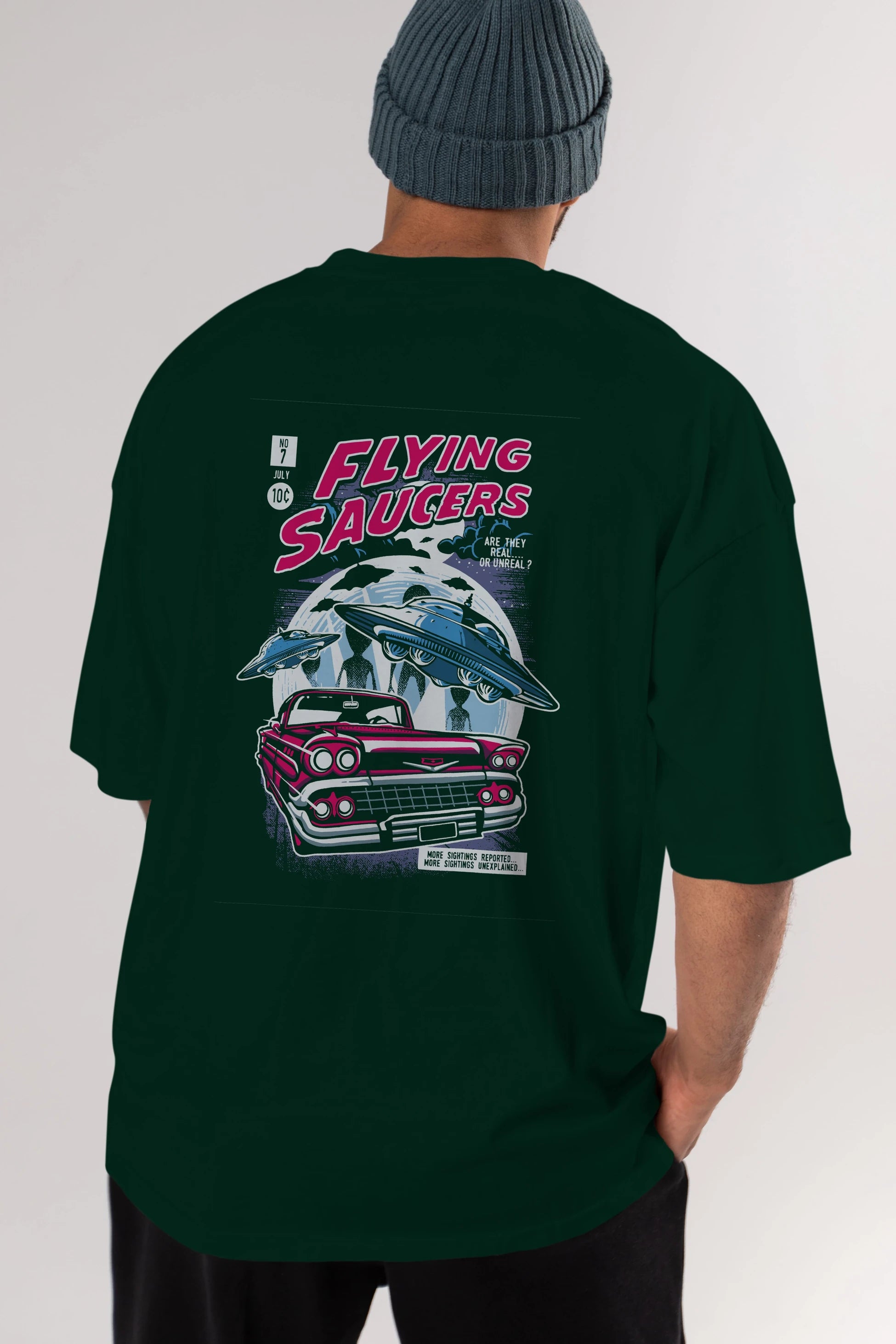 Flying Saucers Arka Baskılı Oversize t-shirt Erkek Kadın Unisex %100 Pamuk