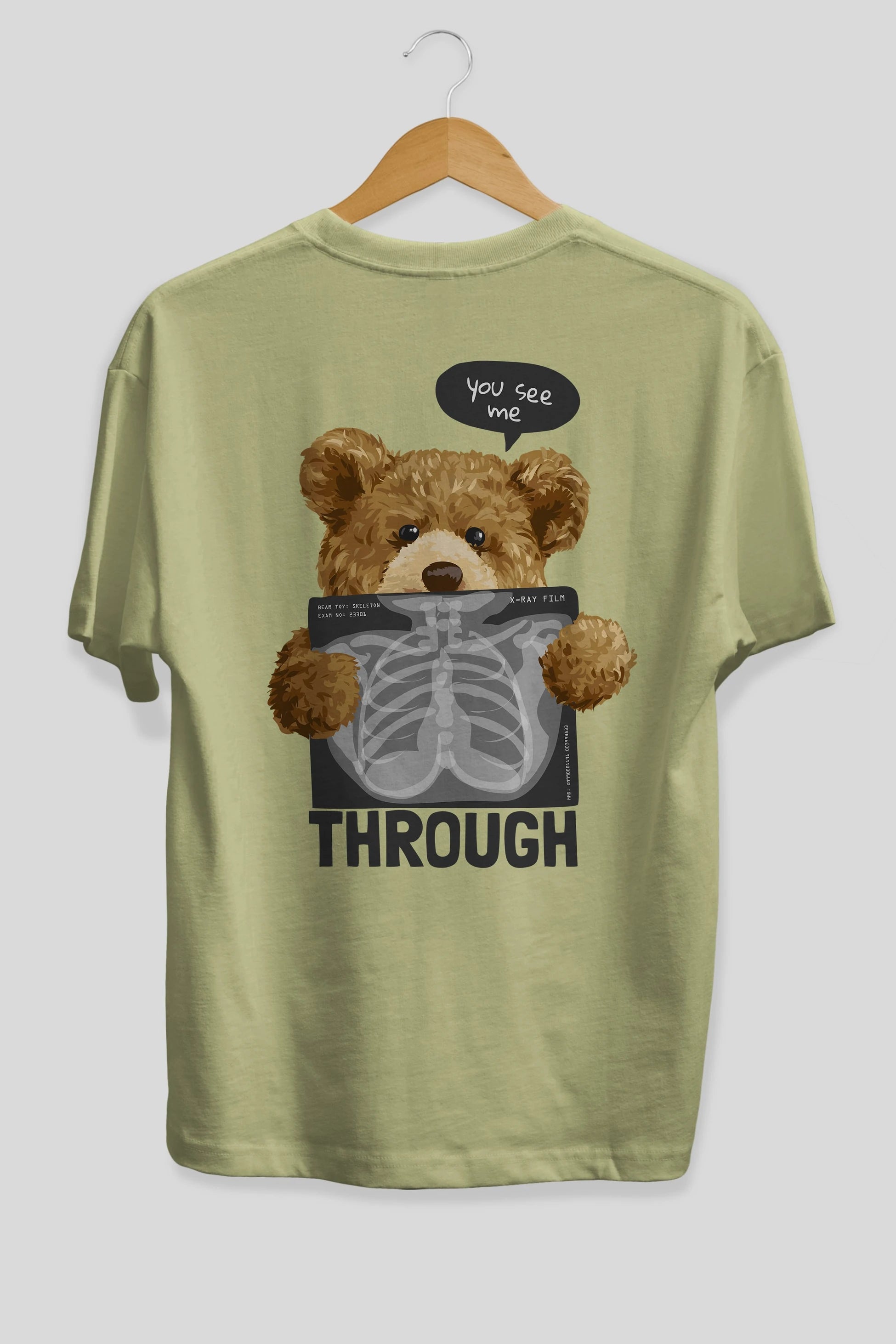 Teddy Bear Trough Arka Baskılı Oversize t-shirt Erkek Kadın Unisex %100 Pamuk