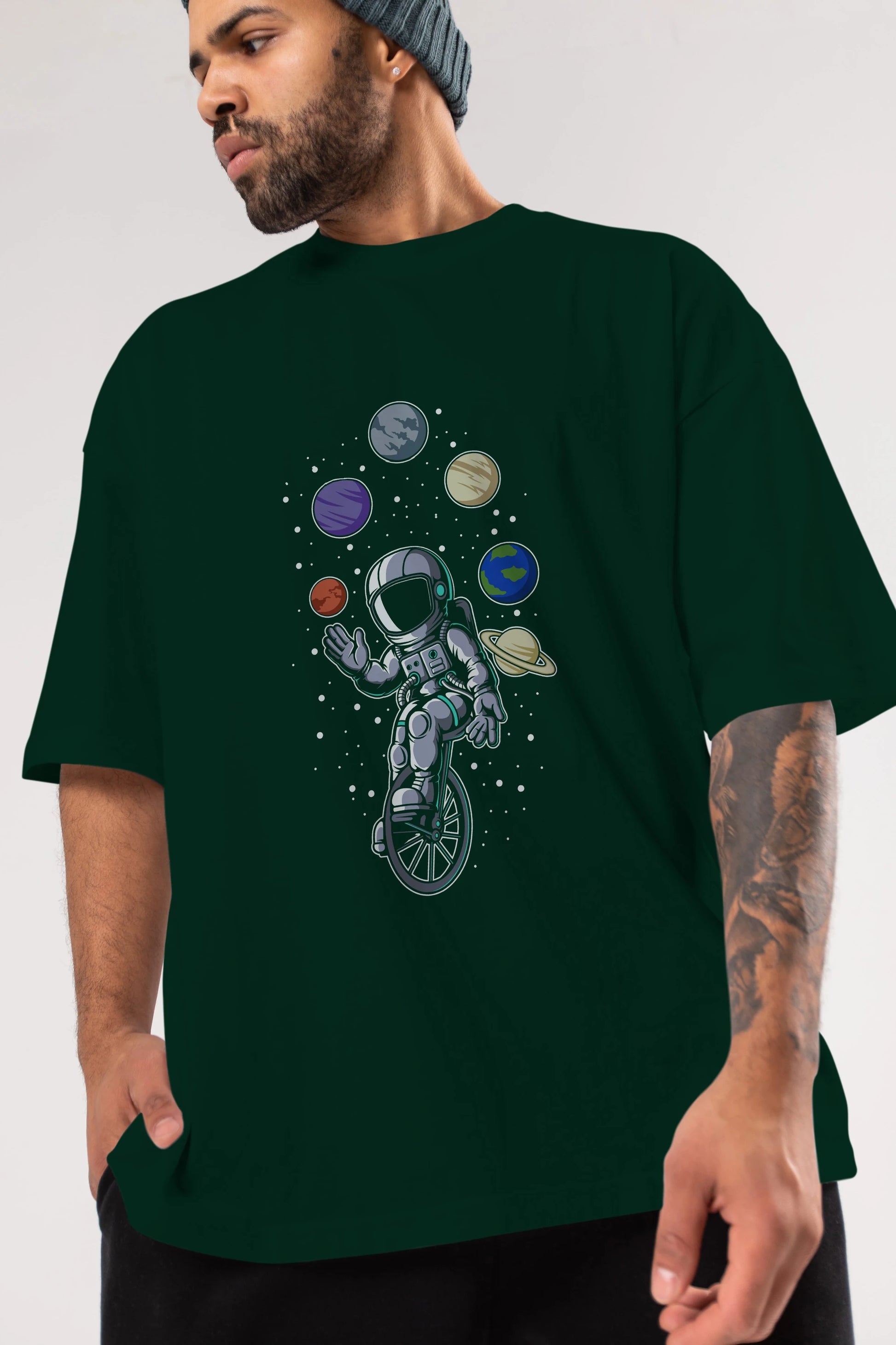Astronaut Circus Ön Baskılı Oversize t-shirt Erkek Kadın Unisex