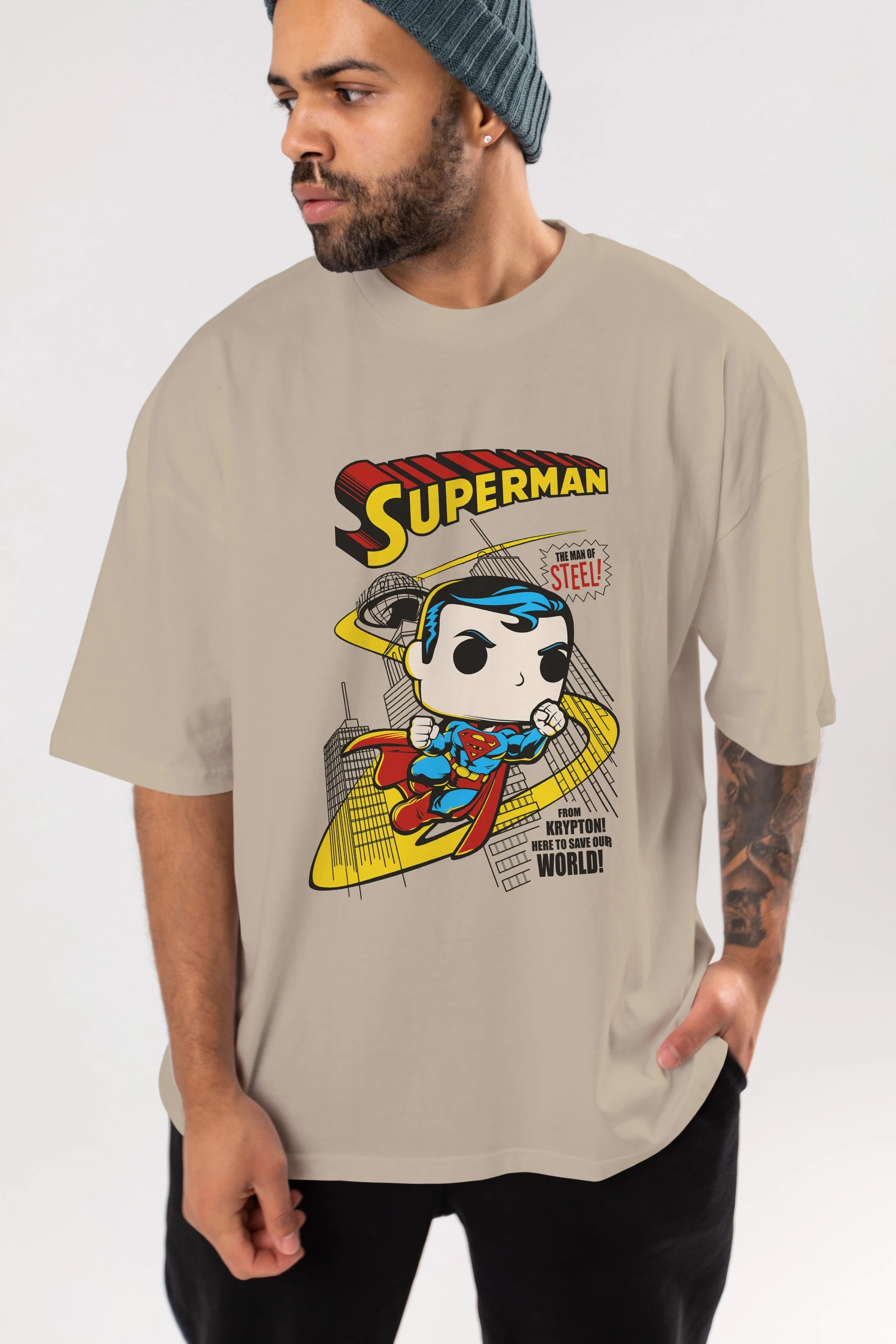 Superman (2) Ön Baskılı Oversize t-shirt Erkek Kadın Unisex %100 Pamuk Bisiklet Yaka tişort