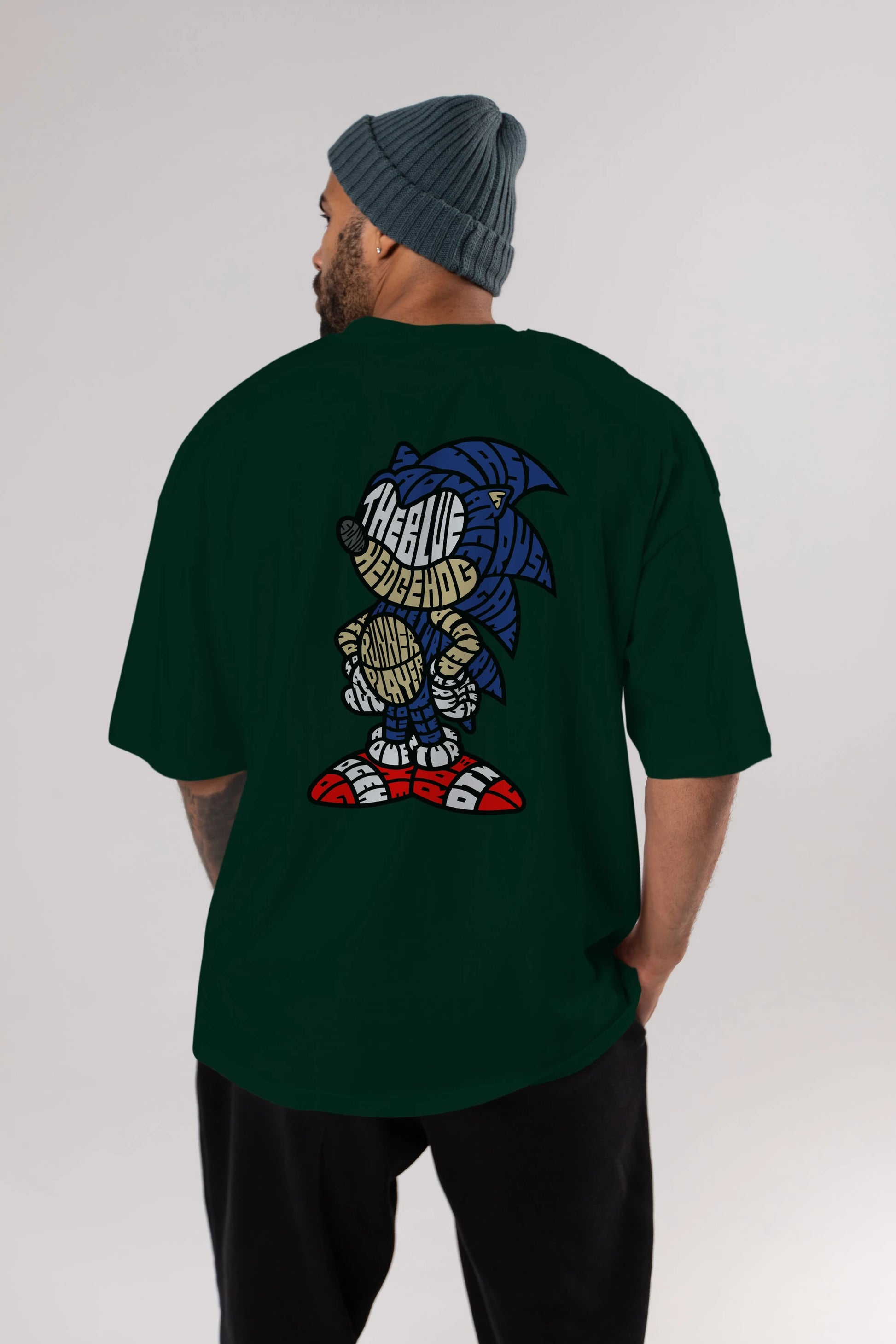 The Blue Hedgehog Arka Baskılı Oversize t-shirt %100 pamuk Erkek Kadın Unisex