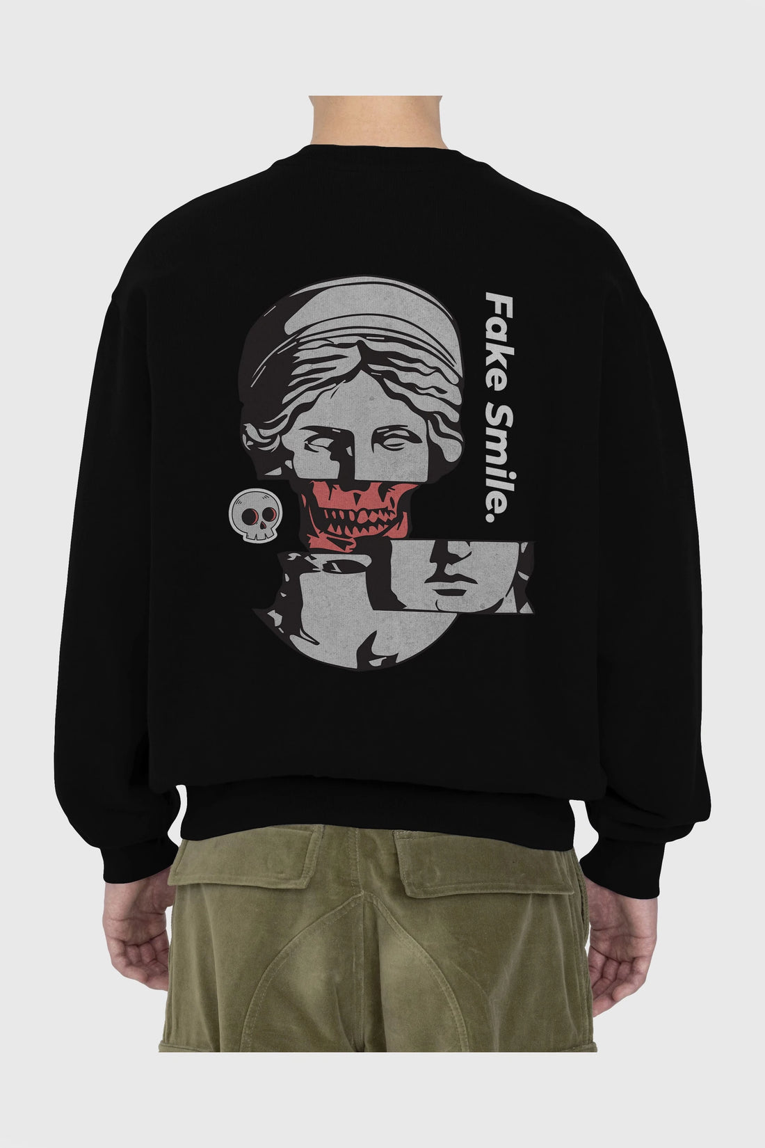 Fake Smile Yazılı Arka Baskılı Oversize Sweatshirt Erkek Kadın Unisex