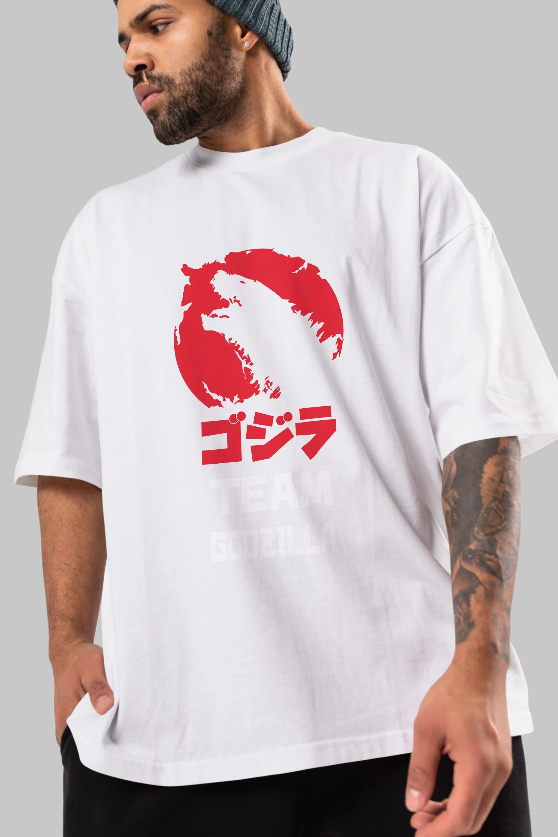 Team Godzilla Ön Baskılı Oversize t-shirt Erkek Kadın Unisex %100 Pamuk Bisiklet Yaka tişort