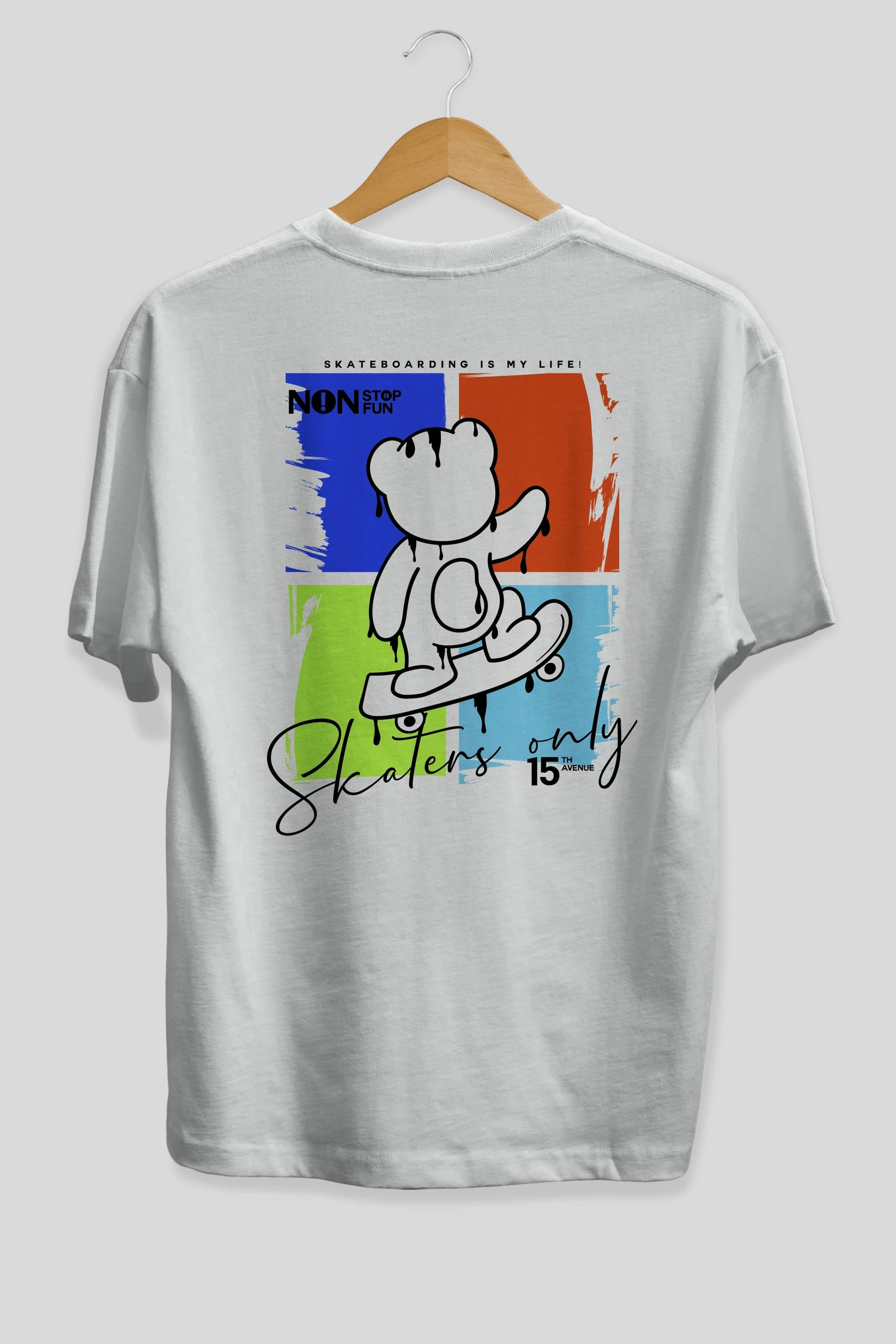 Skaters Only Bear Arka Baskılı Oversize t-shirt Erkek Kadın Unisex
