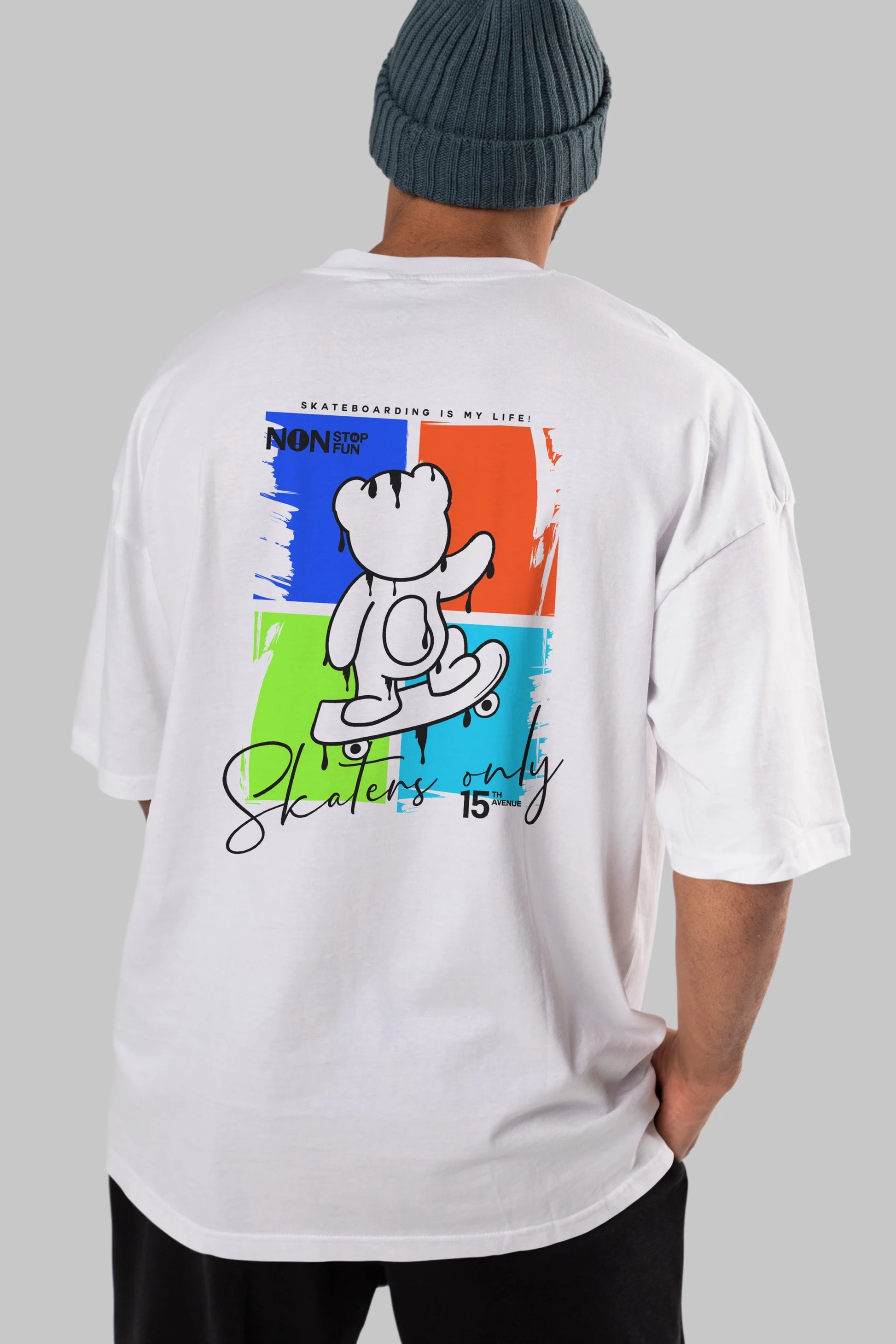 Skaters Only Bear Arka Baskılı Oversize t-shirt Erkek Kadın Unisex