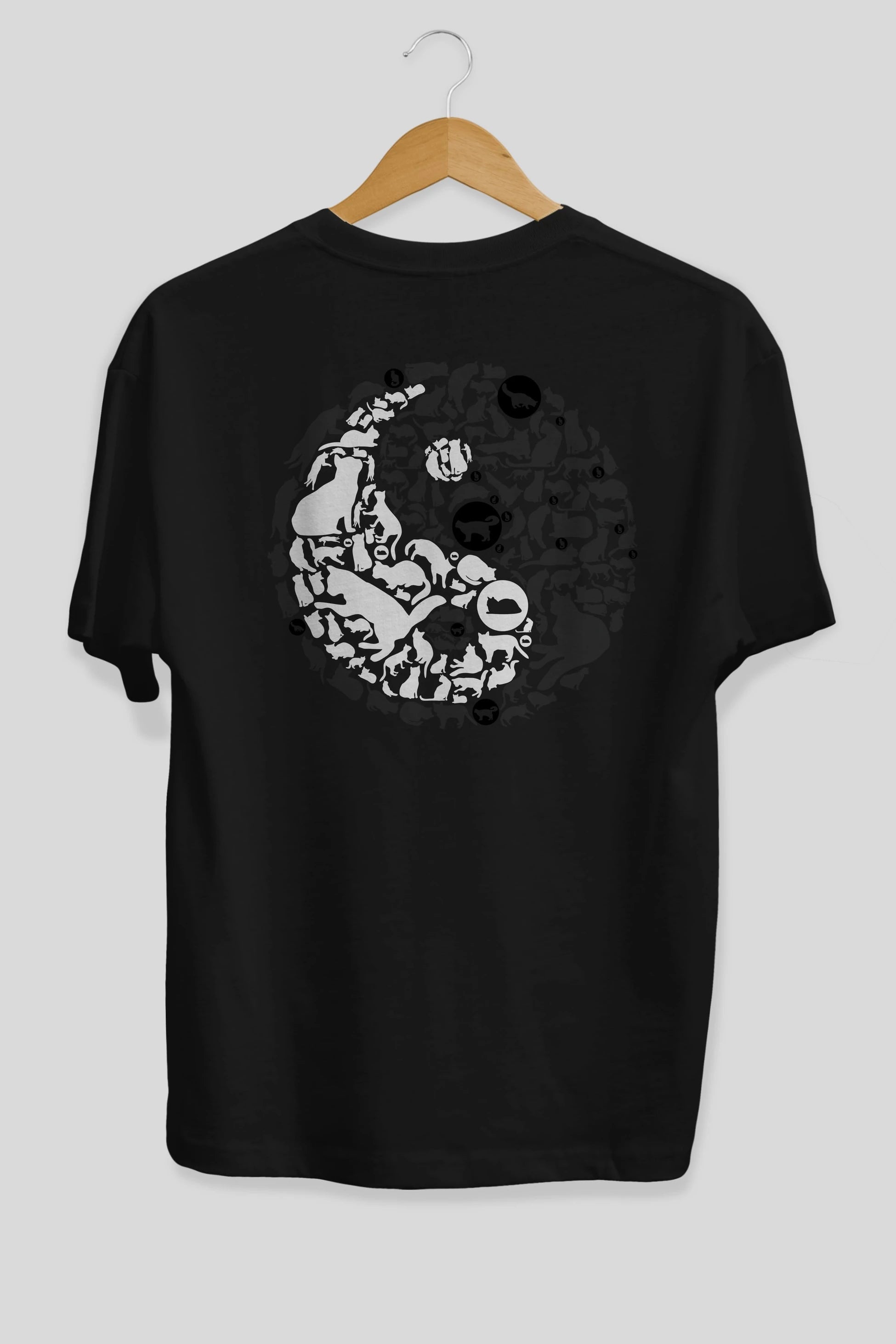 YinYang Cats Arka Baskılı Oversize t-shirt %100 pamuk Erkek Kadın Unisex