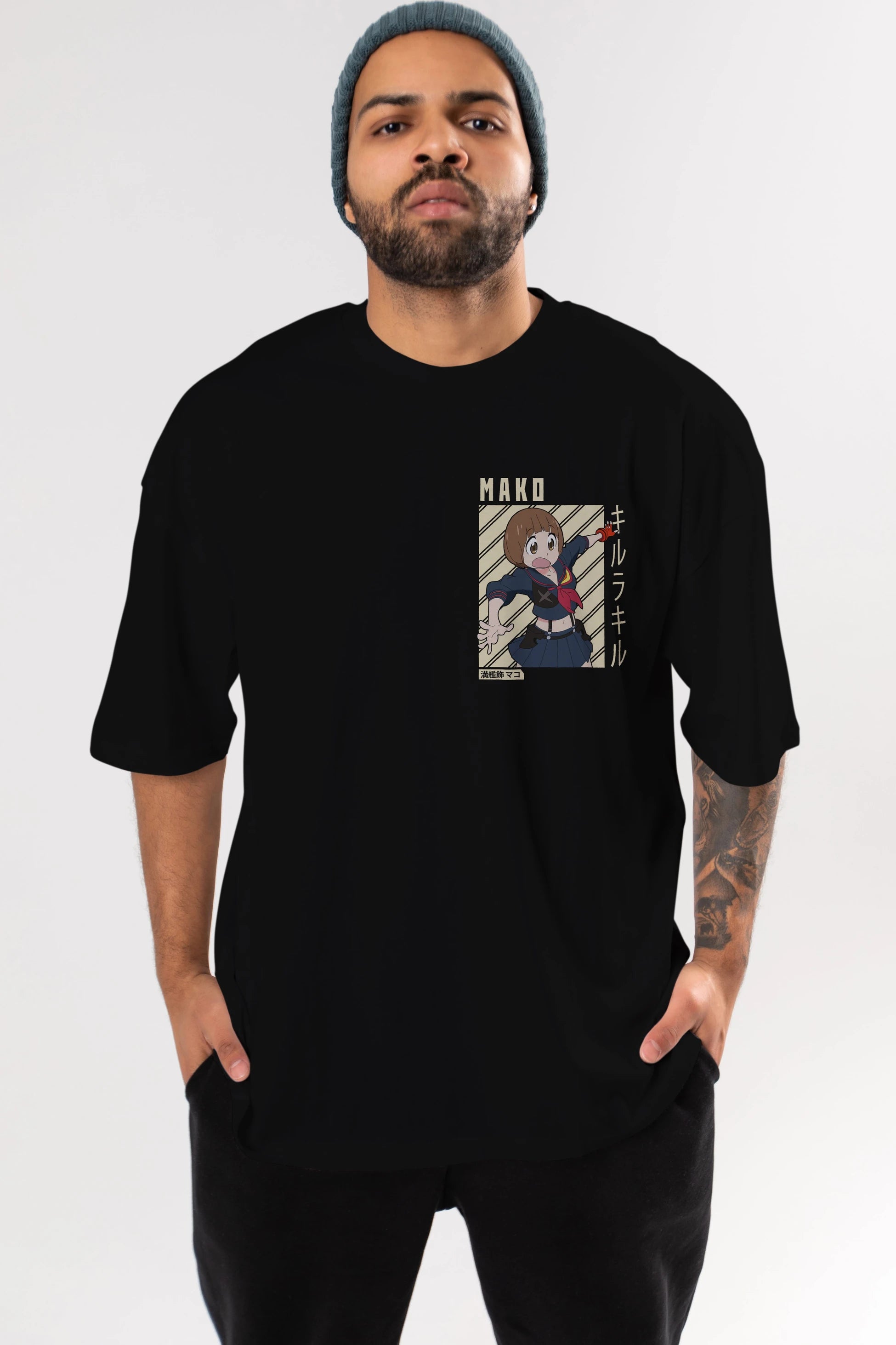 Mako Mankanshoku 1 Ön Sol Baskılı Oversize t-shirt Erkek Kadın Unisex %100 Pamuk Bisiklet Yaka tişort