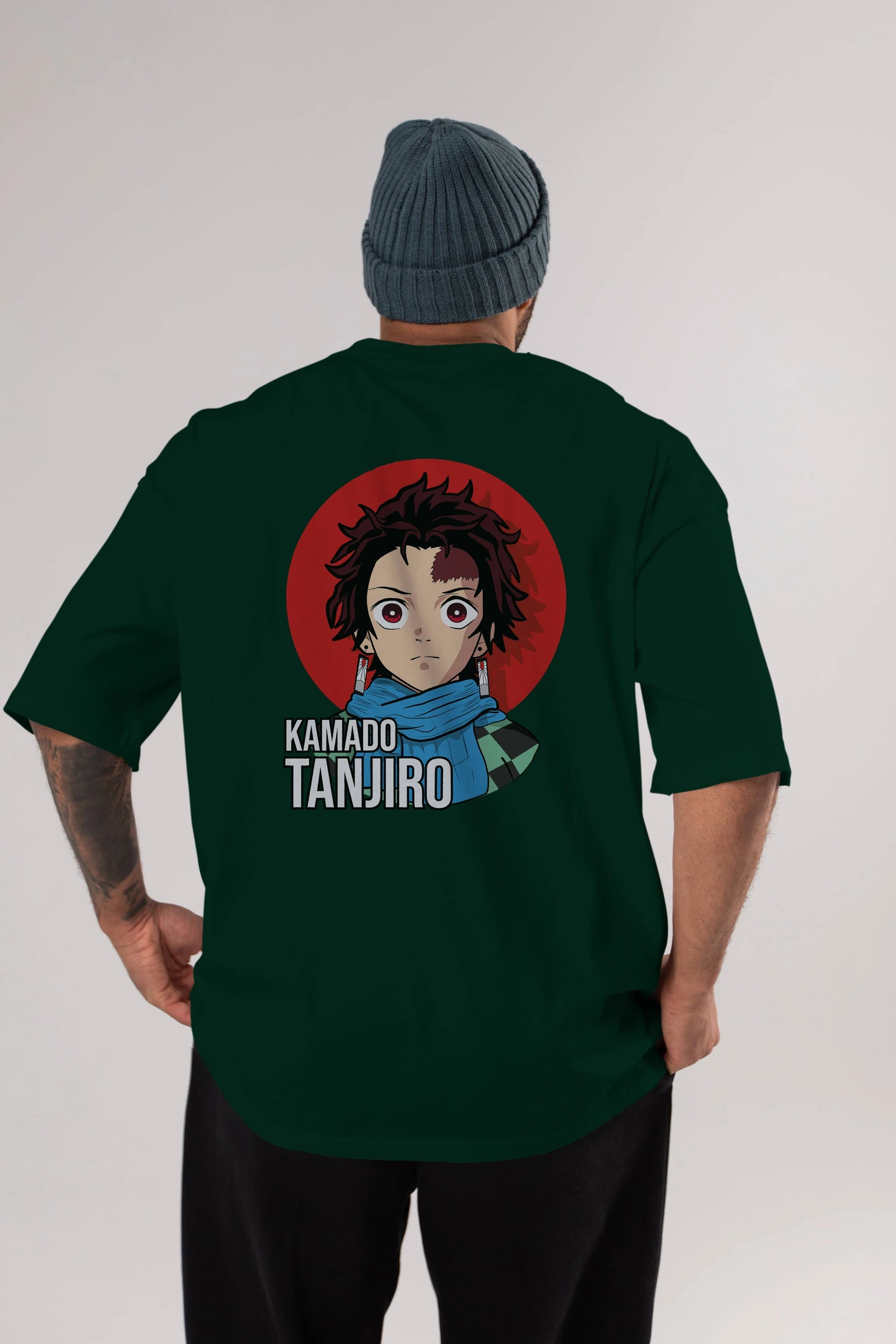 TANJIRO KAMADO Anime Arka Baskılı Oversize t-shirt Erkek Kadın Unisex