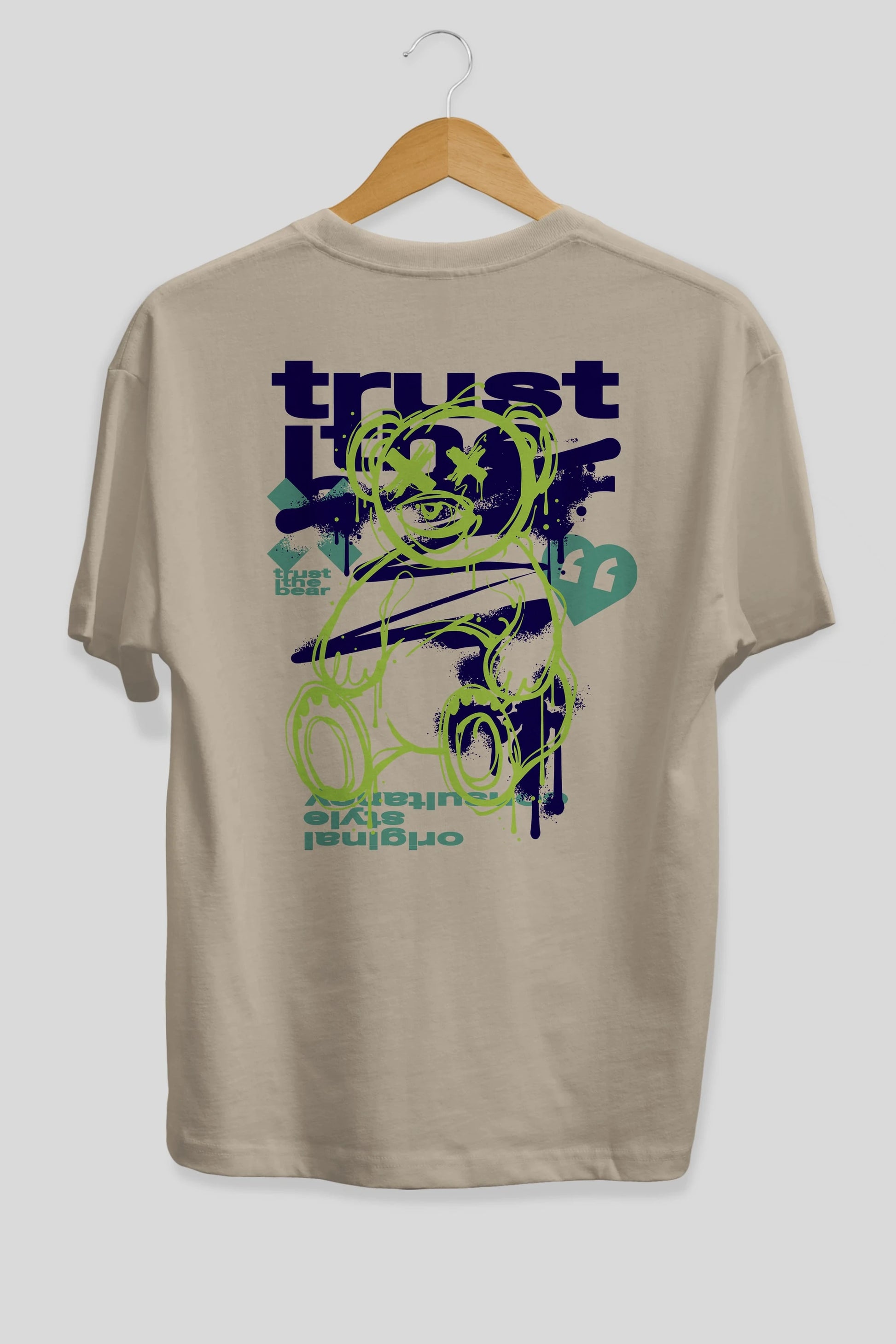 Trust The Bear 3 Arka Baskılı Oversize t-shirt Erkek Kadın Unisex