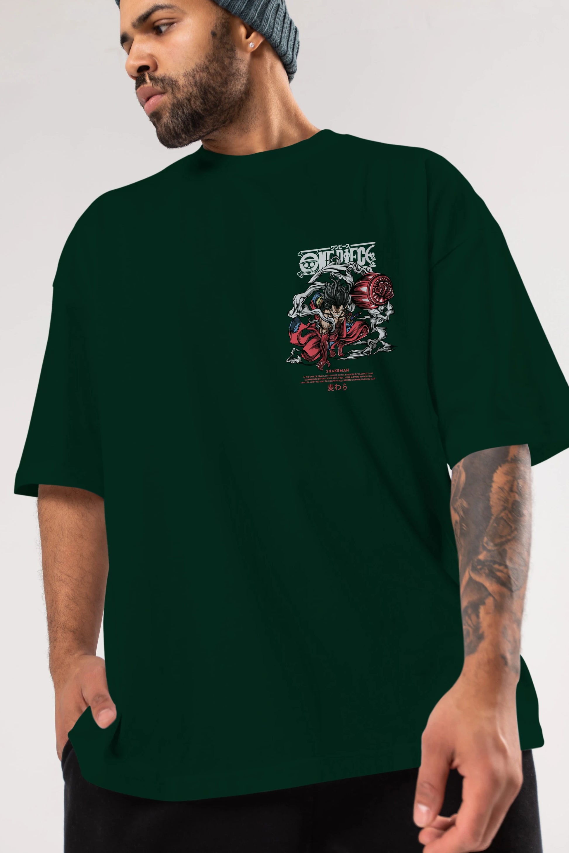 One Piece Snakeman Ön Sol Baskılı Oversize t-shirt Erkek Kadın Unisex %100 Pamuk Bisiklet Yaka tişort