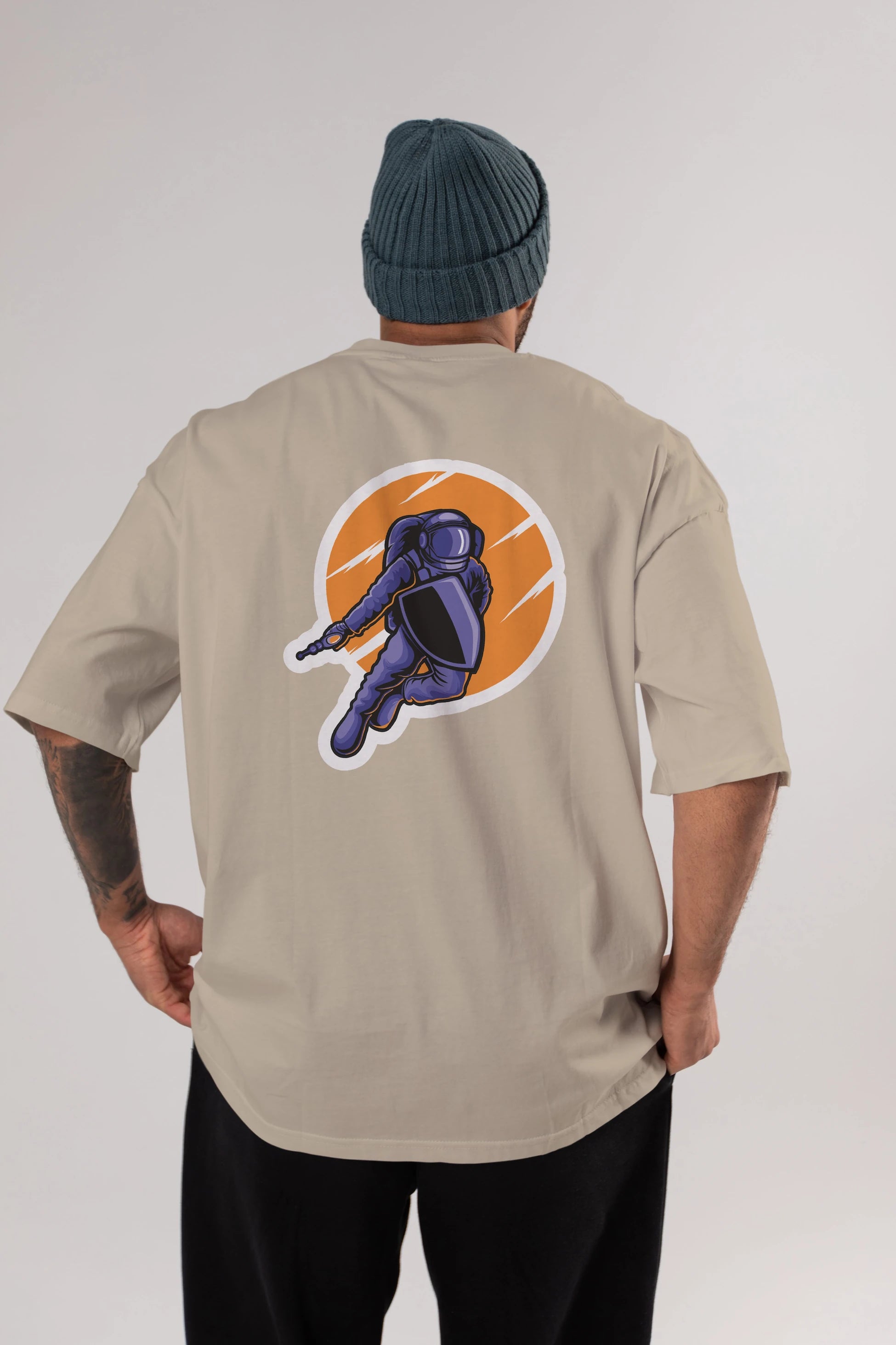 Astro Wars Sticker Arka Baskılı Oversize t-shirt Erkek Kadın Unisex