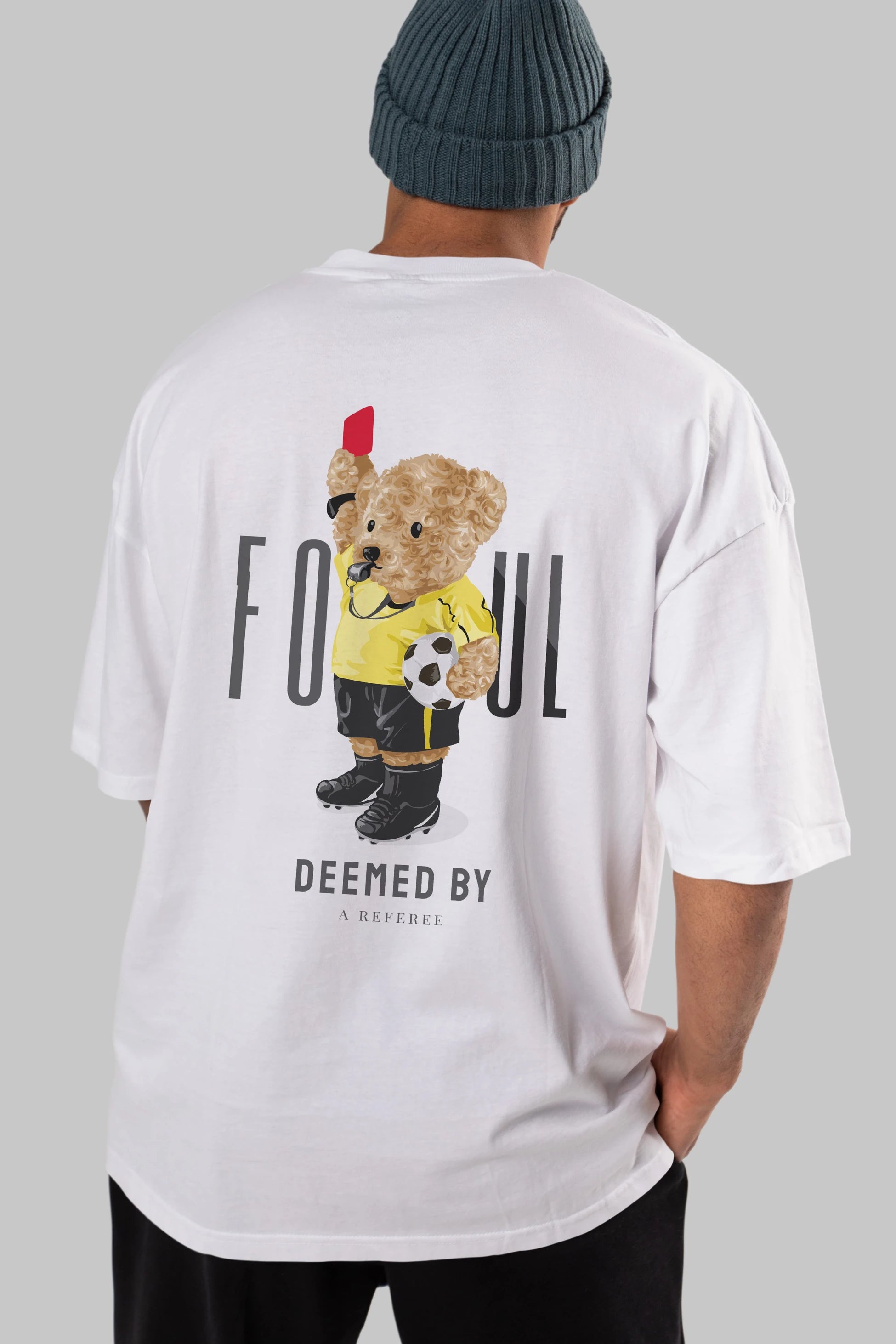 Teddy Bear Kırmızı Kart Arka Baskılı Oversize t-shirt Erkek Kadın Unisex %100 Pamuk