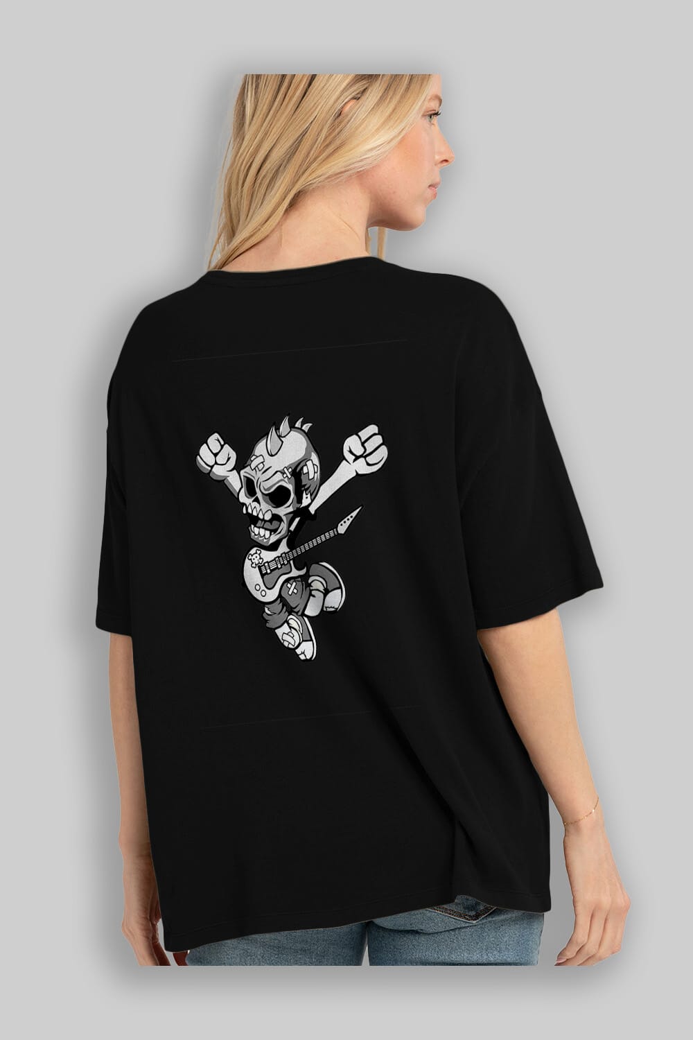 Punk Rocker Metal Guitar Arka Baskılı Oversize t-shirt Erkek Kadın Unisex %100 Pamuk tişort